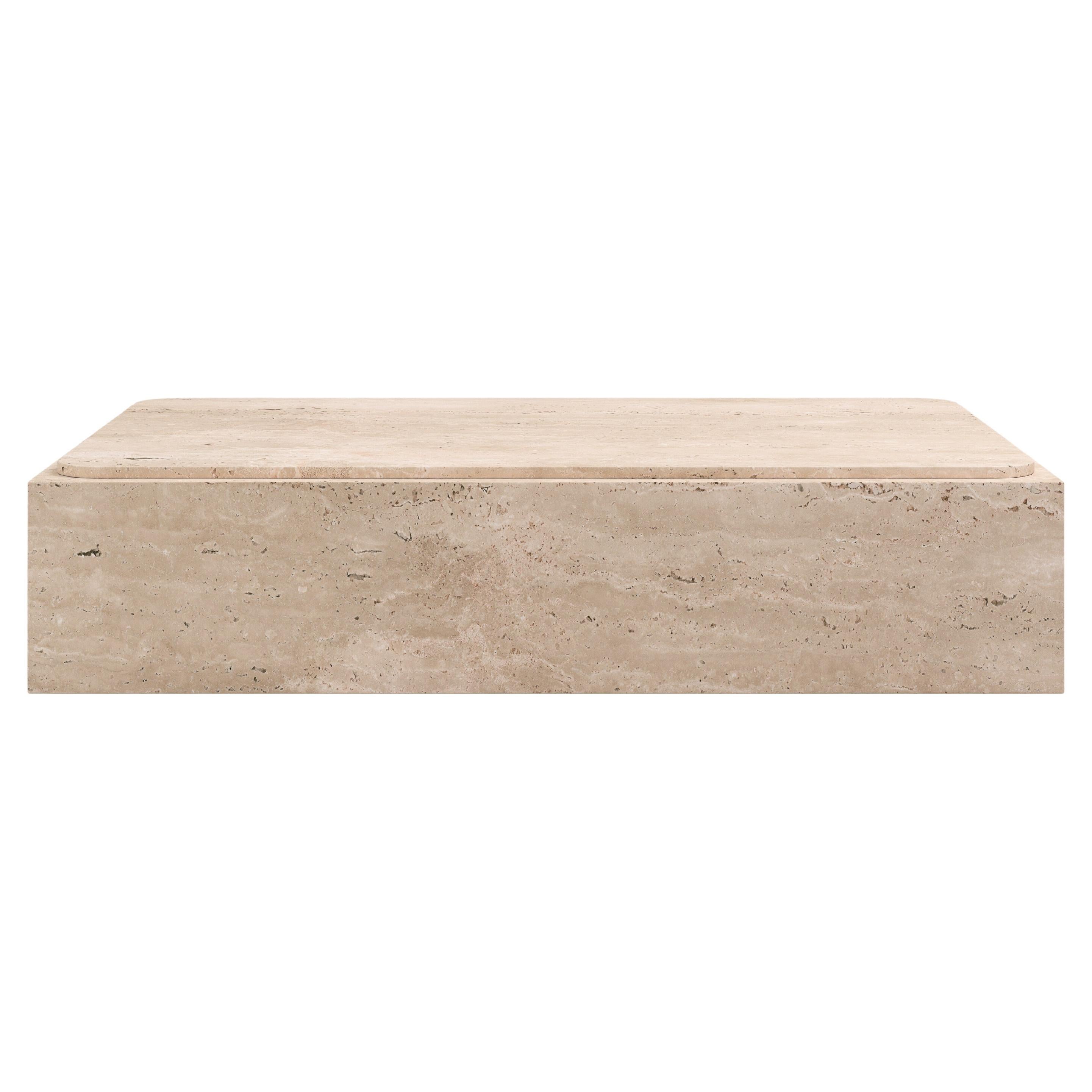 FORM(LA) Cubo Rectangle Plinth Coffee Table 48”L x 30”W x 13”H Travertino Crema 