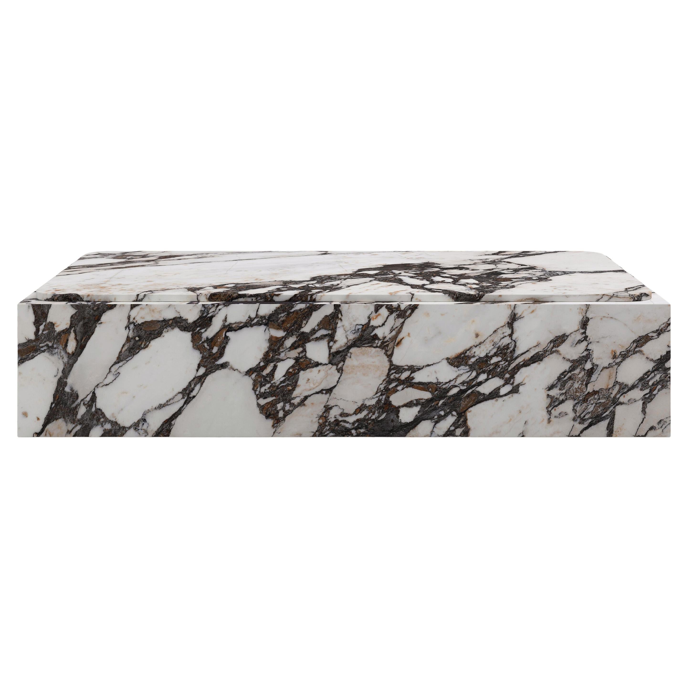 FORM(LA) Cubo Rectangle Plinth Coffee Table 60”L x 36”W x 13”H Calacatta Marble For Sale