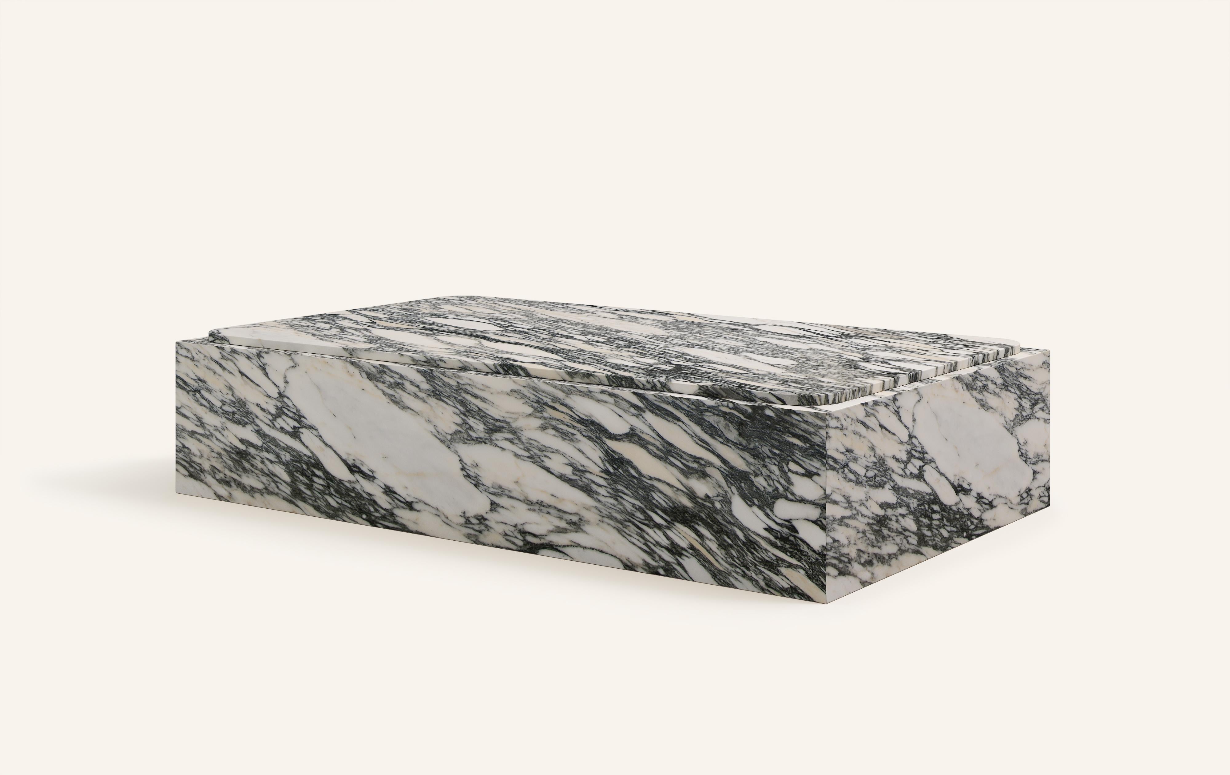 Organic Modern FORM(LA) Cubo Rectangle Plinth Coffee Table 60”L x 36”W x 13”H Corchia Marble For Sale