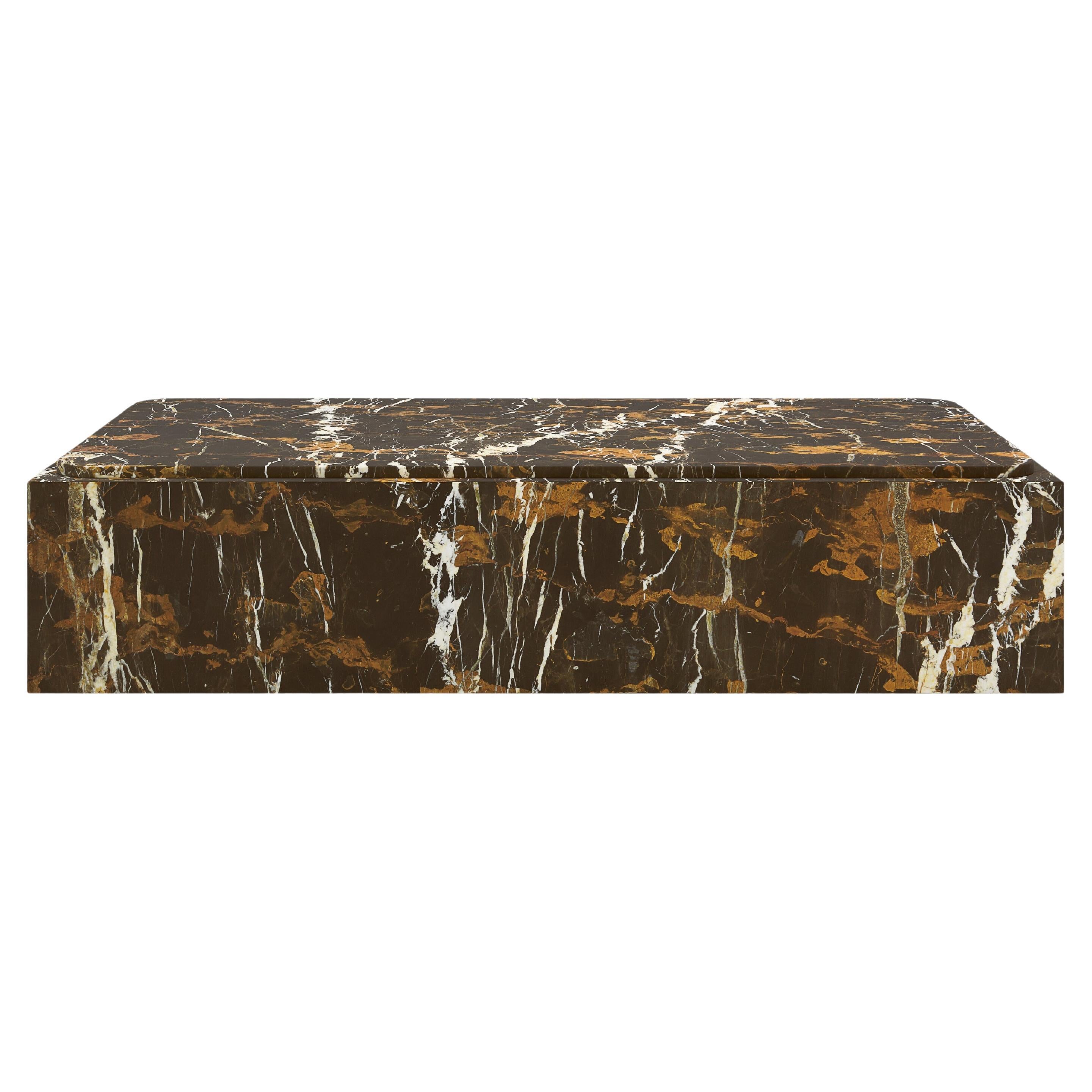 FORM(LA) Cubo Rectangle Plinth Coffee Table 60”L x 36”W x 13”H Nero Marble For Sale