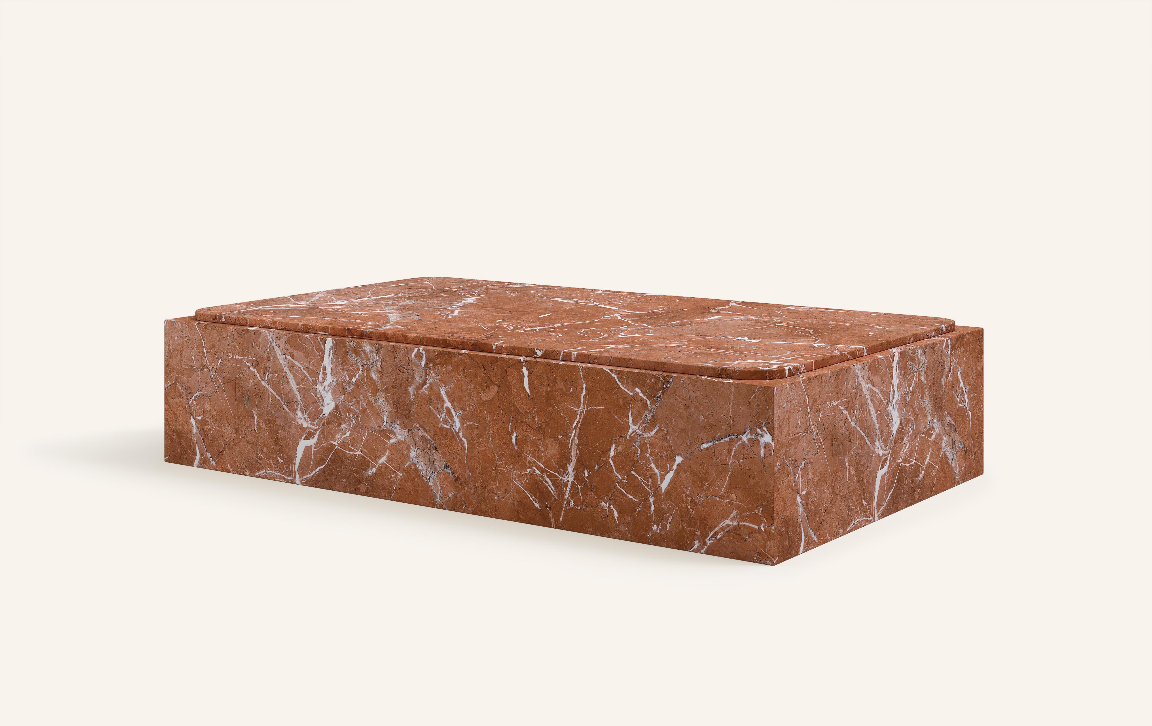 Organic Modern FORM(LA) Cubo Rectangle Plinth Coffee Table 60”L x 36”W x 13”H Rojo Marble For Sale