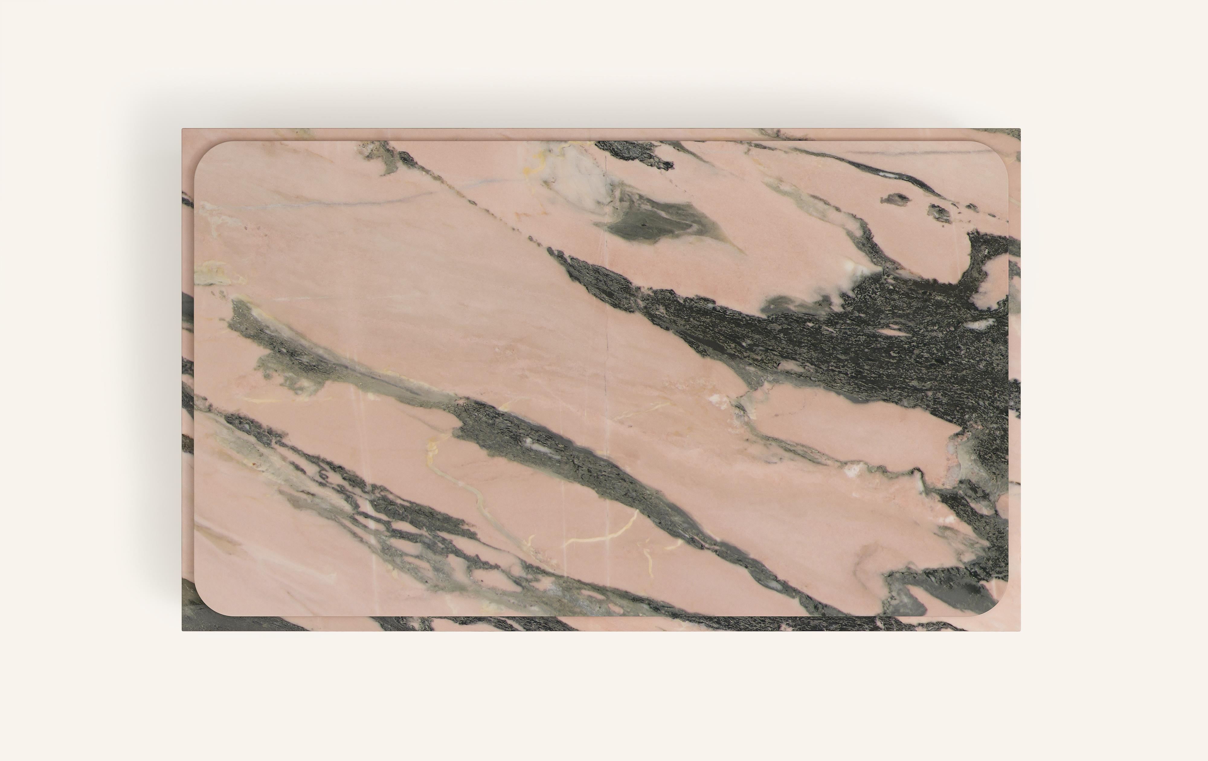 American FORM(LA) Cubo Rectangle Plinth Coffee Table 60”L x 36”W x 13”H Portogallo Marble For Sale