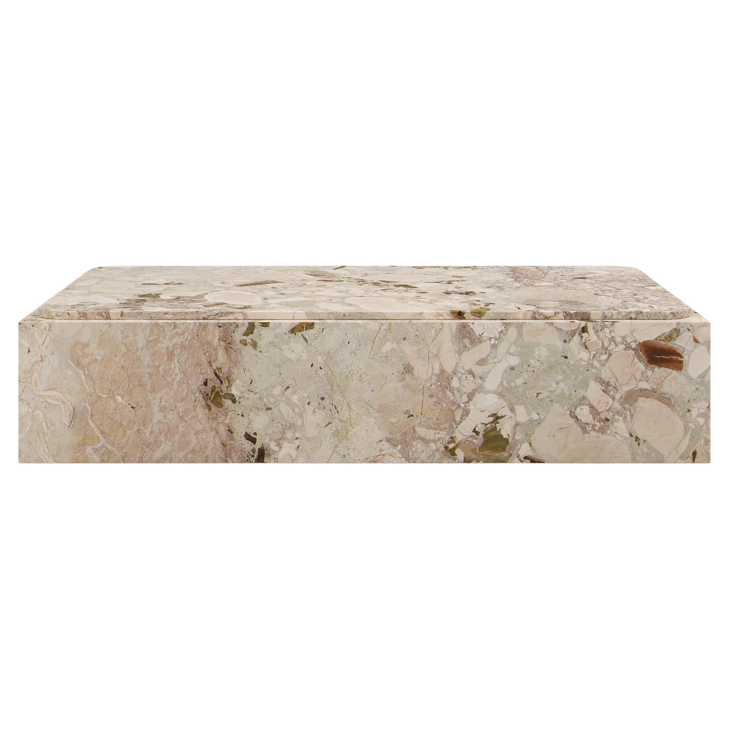 FORM(LA) Cubo Rectangle Plinth Coffee Table 72”L x 42”W x 13”H Breccia Marble