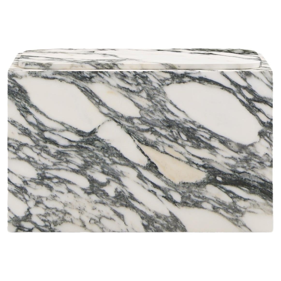 FORM(LA) Cubo Rectangle Side Table 30”L x 16"W x 19”H Arabescato Corchia Marble For Sale