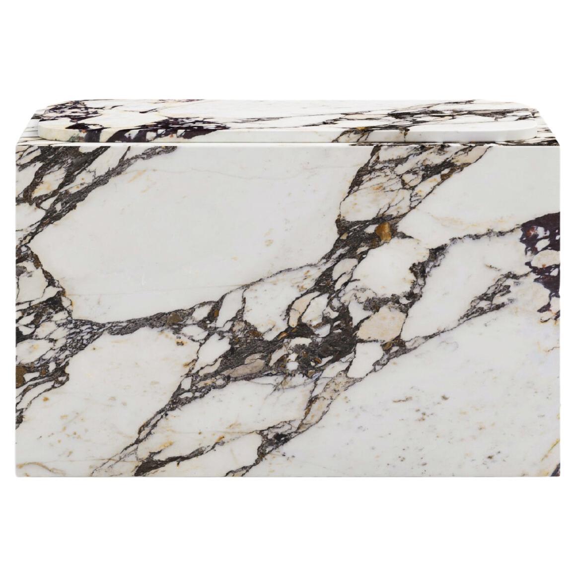 FORM(LA) Cubo Rectangle Side Table 30”L x 16"W x 19”H Calacatta Viola Marble For Sale