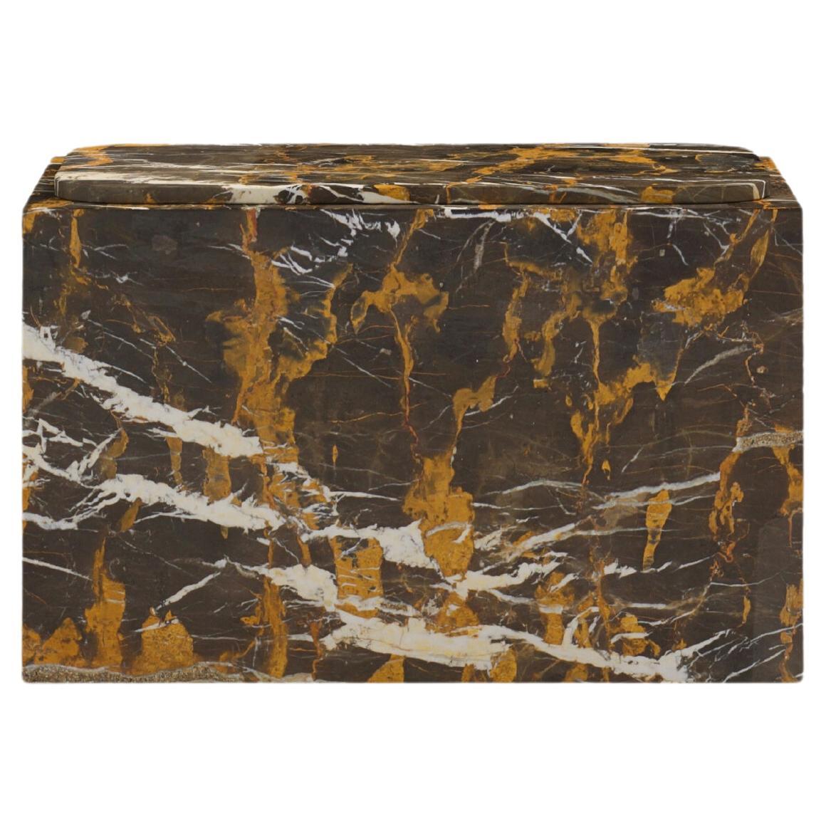 FORM(LA) Cubo Rectangle Side Table 30”L x 16"W x 19”H Nero Michaelangelo Marble For Sale