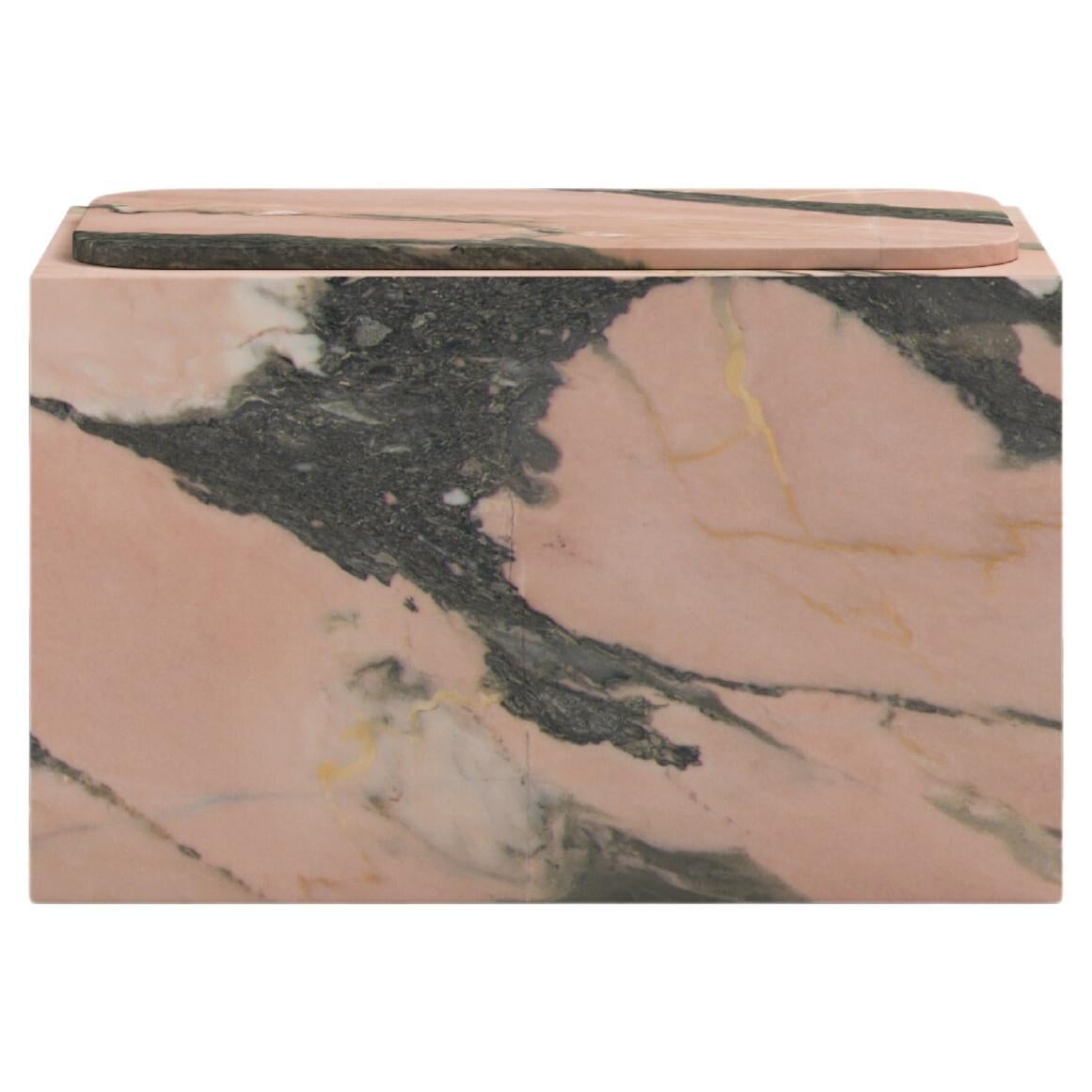 FORM(LA) Cubo Rectangle Side Table 30”L x 16"W x 19”H Portogallo Rosa Marble For Sale