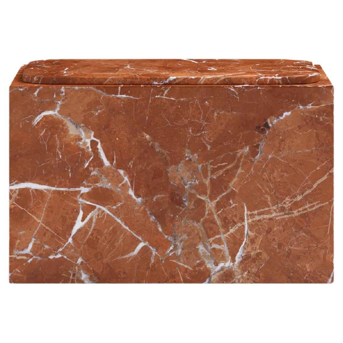 FORM(LA) Cubo Rectangle Side Table 30”L x 16"W x 19”H Rojo Alicante Marble For Sale