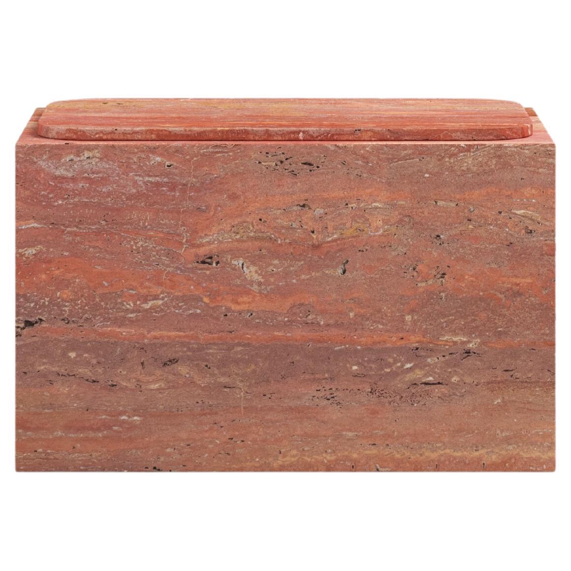 FORM(LA) Cubo Rectangle Side Table 30”L x 16"W x 19”H Travertino Rosso VC