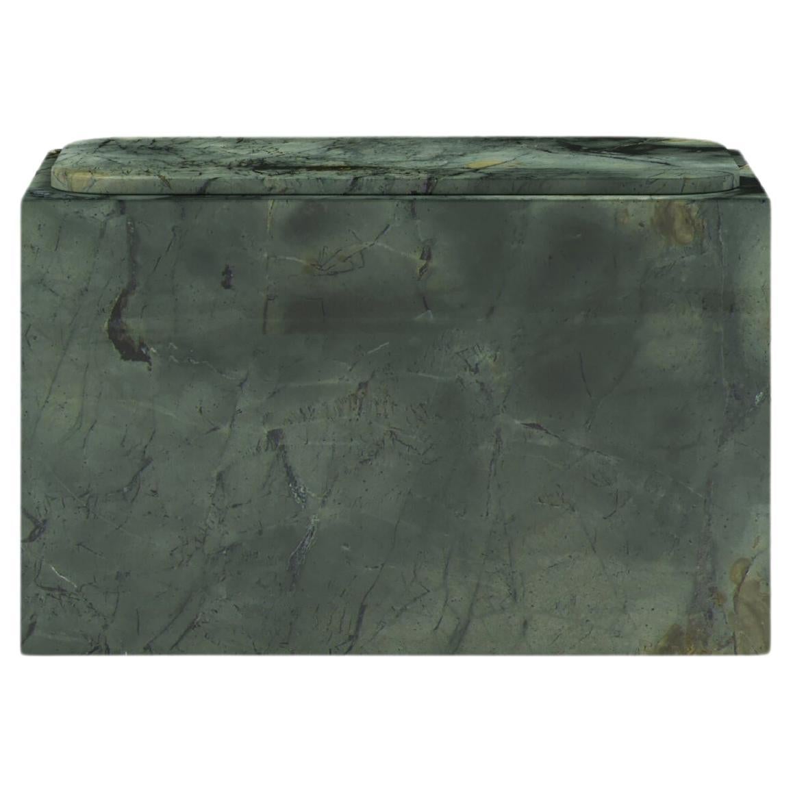FORM(LA) Cubo Rectangle Side Table 30”L x 16"W x 19”H Verde Edinburgh Marble For Sale