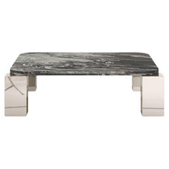 FORM(LA) Cubo Square Coffee Table 44”L x 44"W x 14”H Cipollino Marble & Chrome