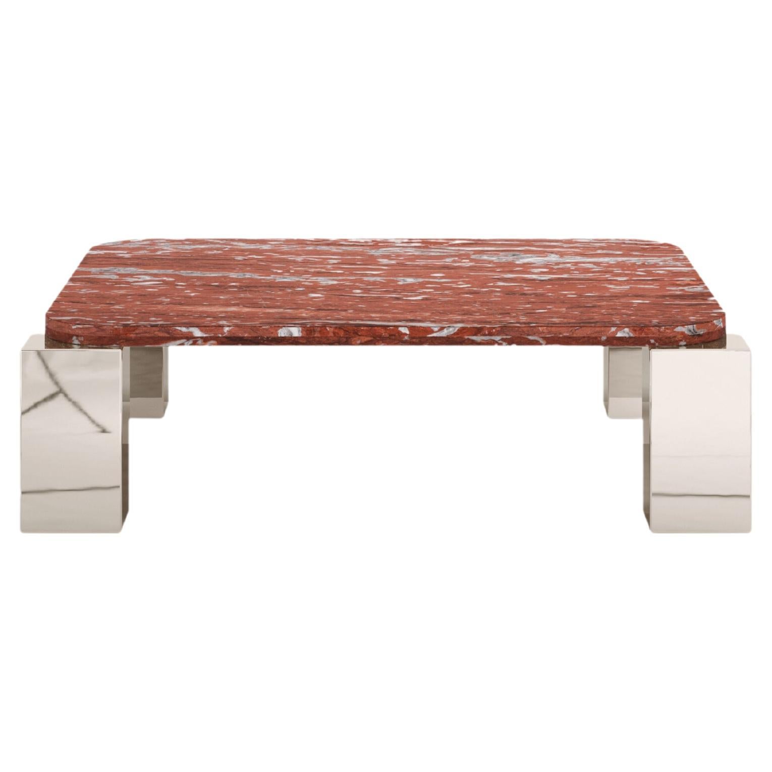 FORM(LA) Cubo Square Coffee Table 44”L x 44"W x 14”H Francia Marble & Chrome