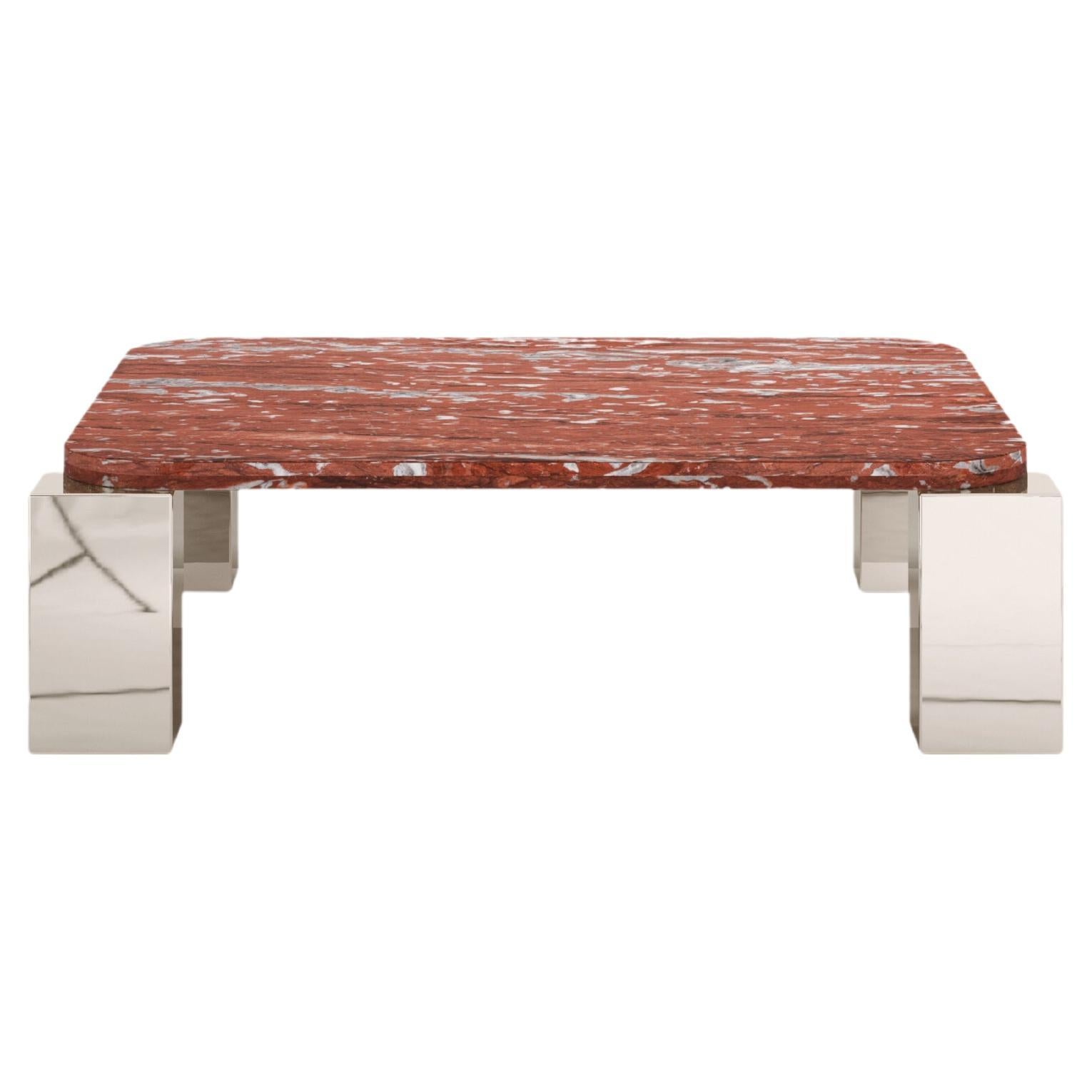 FORM(LA) Cubo Square Coffee Table 44”L x 44"W x 14”H Francia Marble & Chrome For Sale