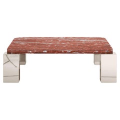FORM(LA) Cubo Square Coffee Table 44”L x 44"W x 14”H Francia Marble & Chrome