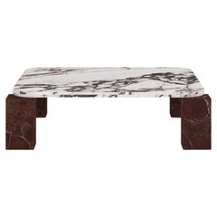 FORM(LA) Cubo Square Coffee Table 56”L x 56"W x 14”H Viola & Rosso Marble