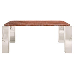 FORM(LA) Cubo Square Dining Table 74L x 74W x 30H Francia Marbre & Chrome