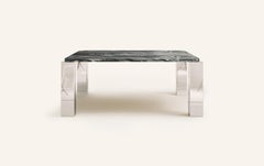FORM(LA) Cubo Square Dining Table 74”L x 74”W x 30”H Ondulato Marble & Chrome