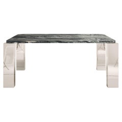FORM(LA) Cubo Square Dining Table 74L x 74W x 30H Ondulato Marbre & Chrome 