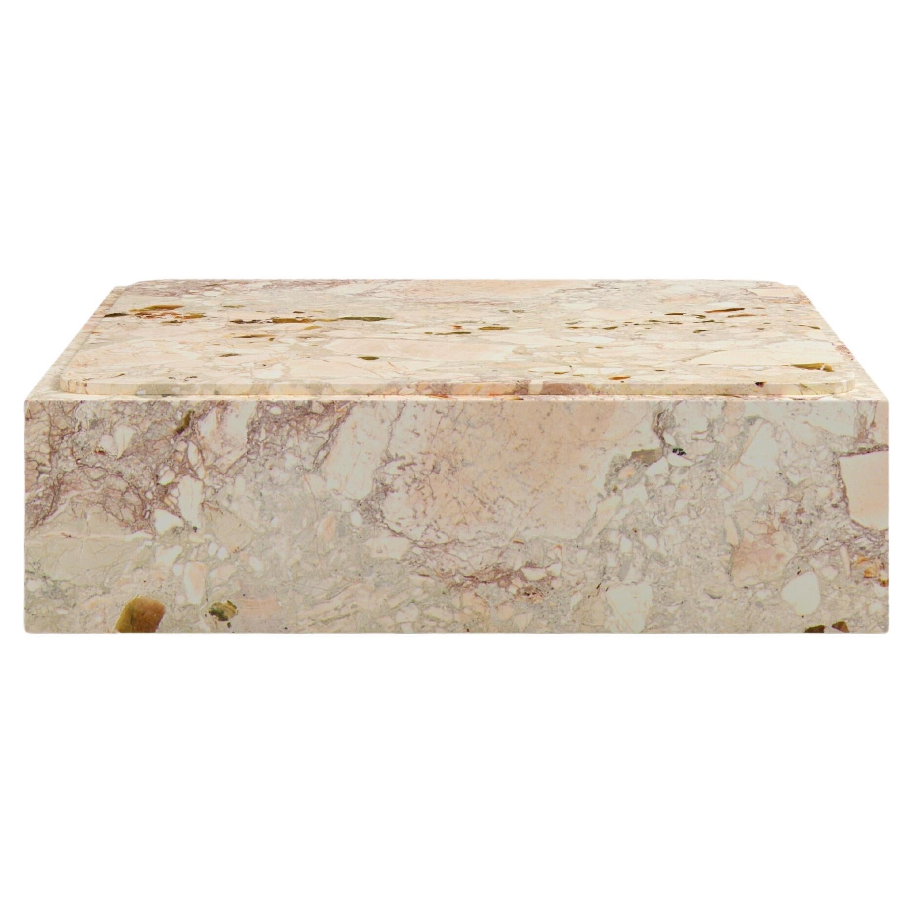 FORM(LA) Cubo Square Plinth Coffee Table 42”L x 42"W x 13”H Breccia Rosa Marble