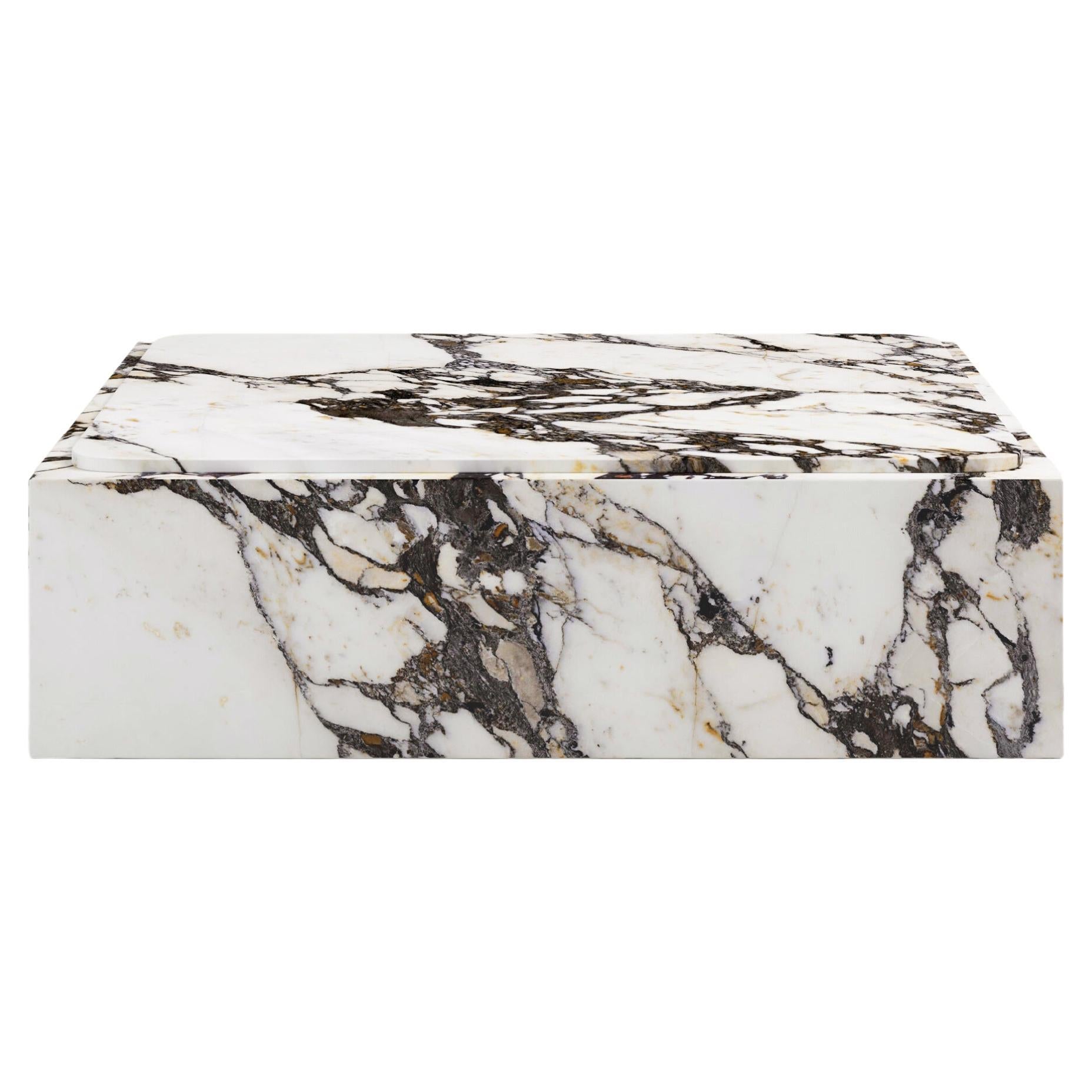 FORM(LA) Cubo Square Plinth Coffee Table 42”L x 42"W x 13”H Calacatta Marble For Sale
