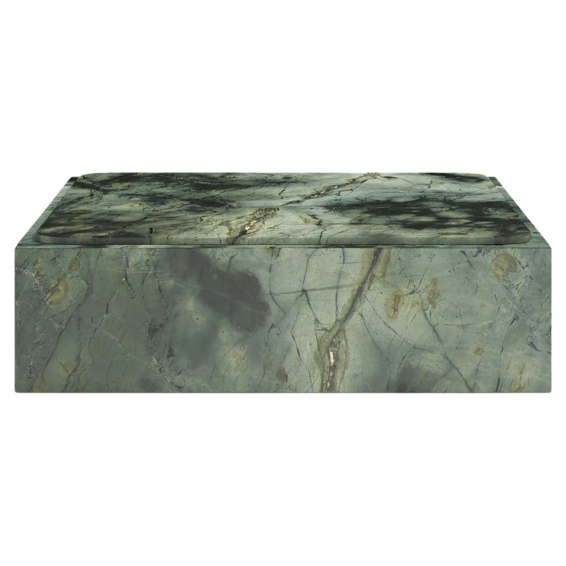 FORM(LA) Cubo Square Plinth Coffee Table 48”L x 48”W x 13”H Edinburgh Marble For Sale