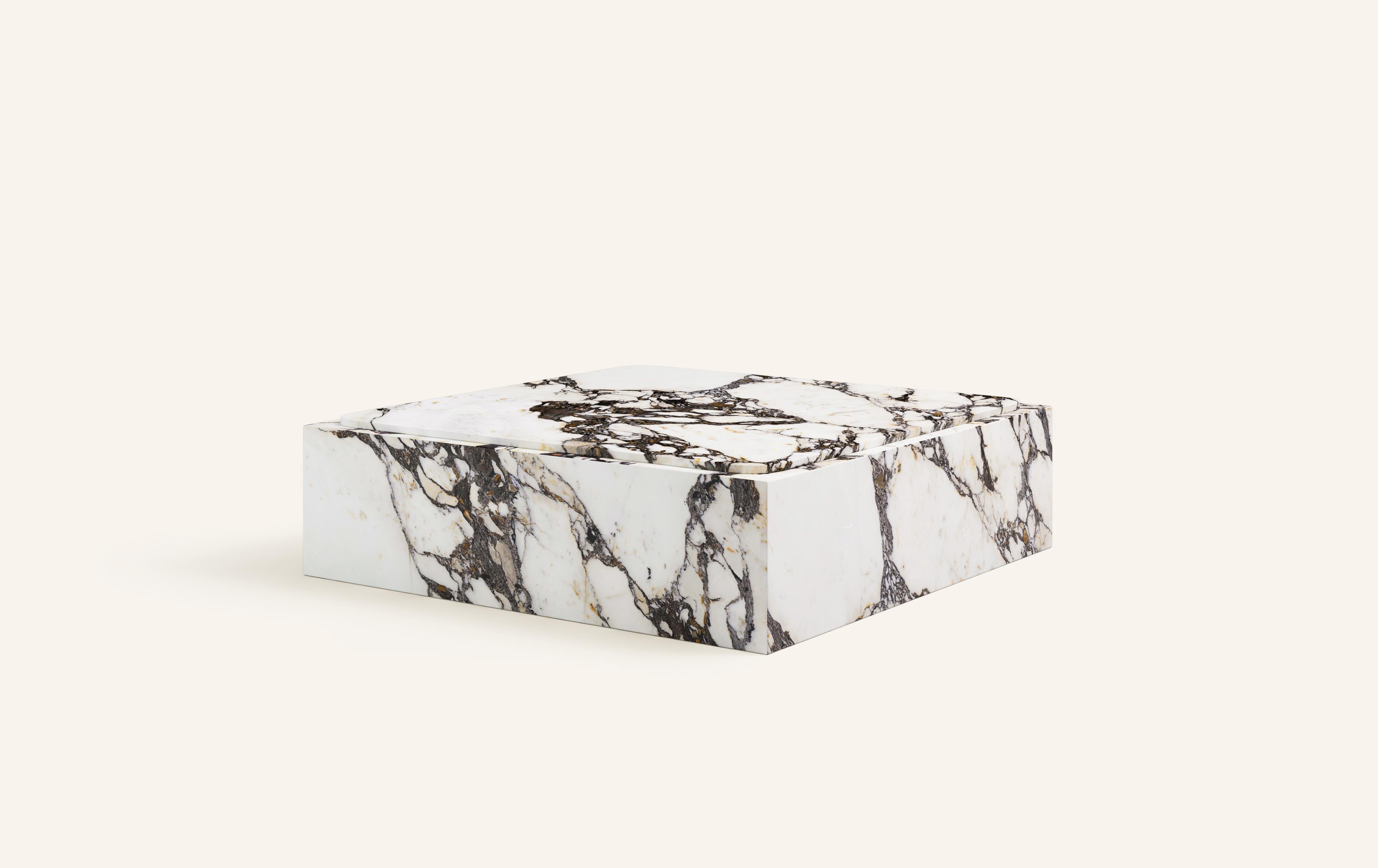 Organic Modern FORM(LA) Cubo Square Plinth Coffee Table 54”L x 54”W x 13”H Calacatta Marble For Sale