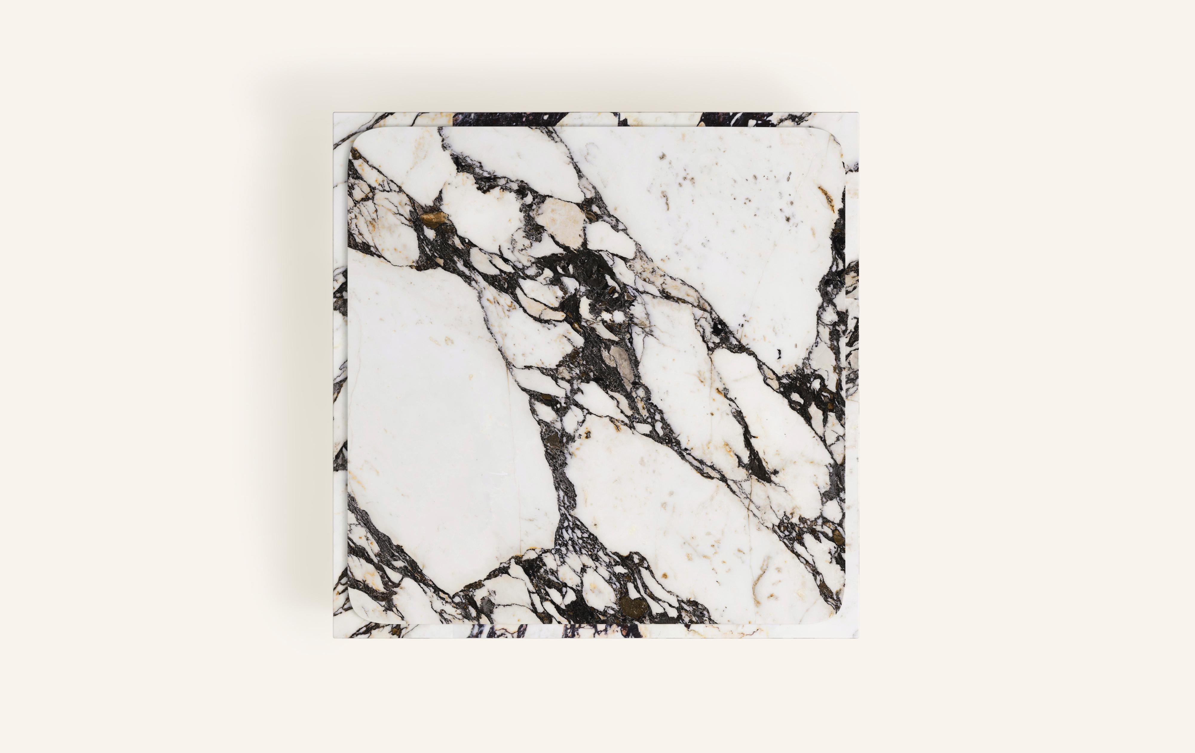 American FORM(LA) Cubo Square Plinth Coffee Table 54”L x 54”W x 13”H Calacatta Marble For Sale
