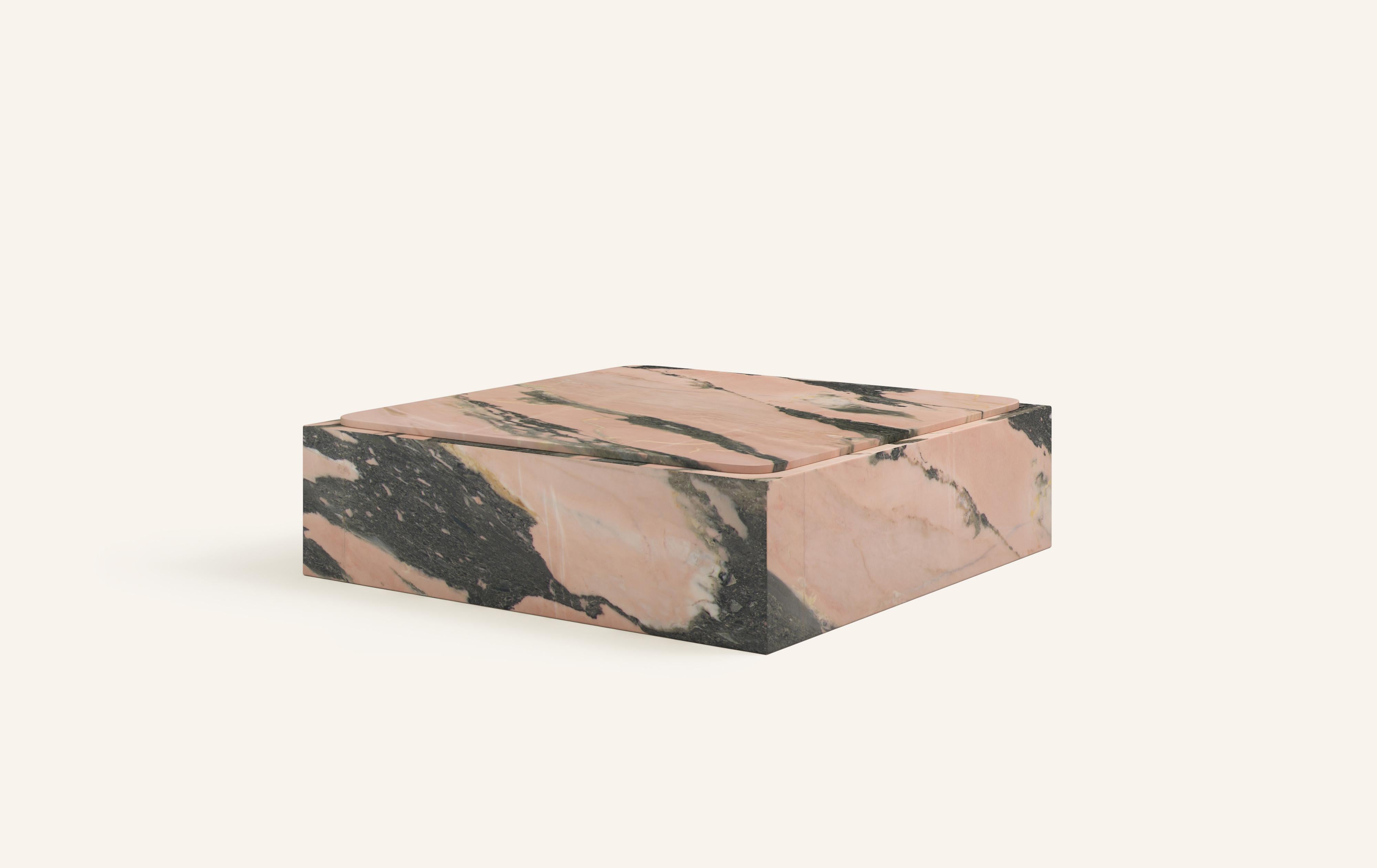 Organic Modern FORM(LA) Cubo Square Plinth Coffee Table 54”L x 54”W x 13”H Portogallo Marble For Sale