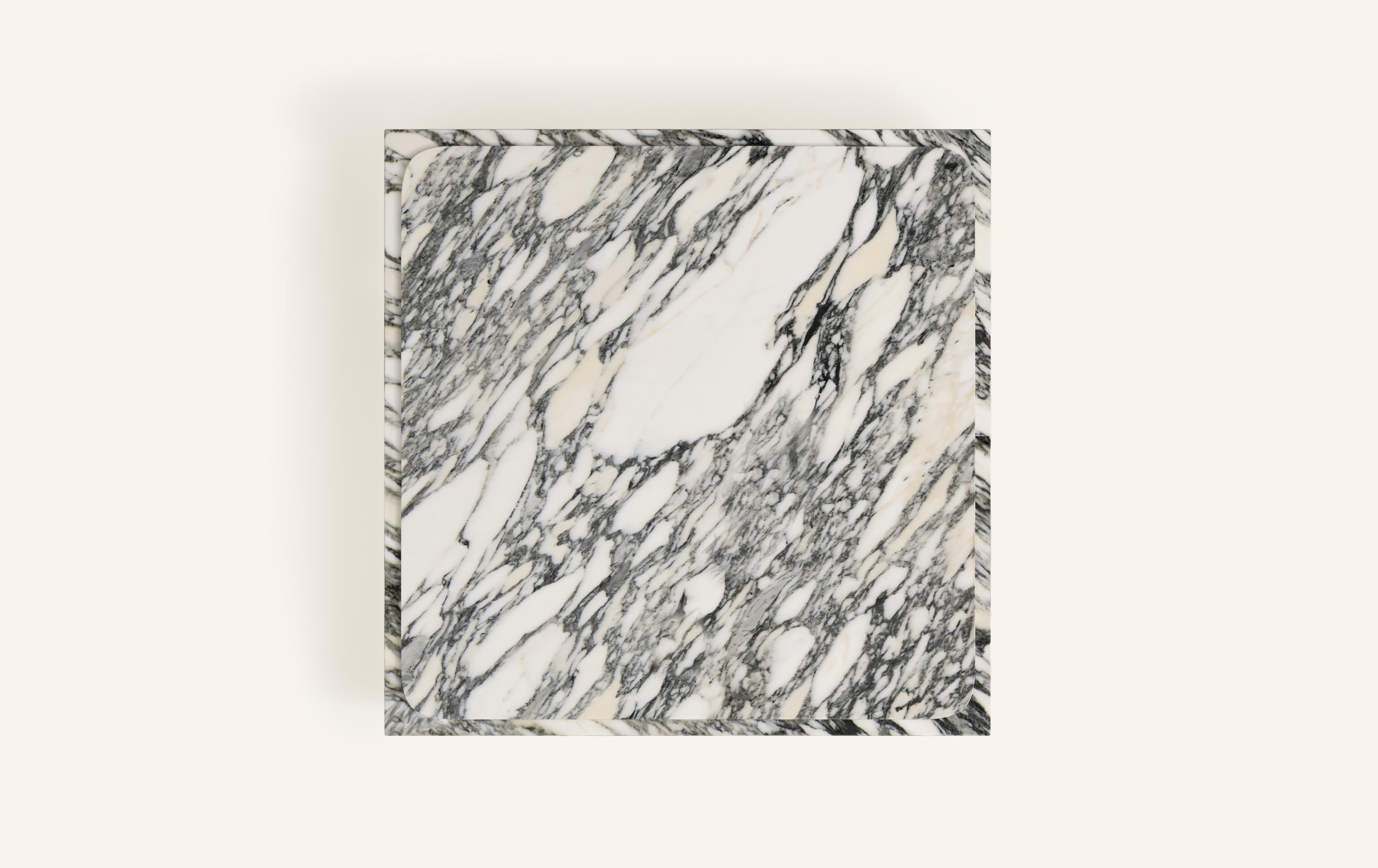 American FORM(LA) Cubo Square Plinth Coffee Table 60”L x 60”W x 13”H Arabescato Marble For Sale