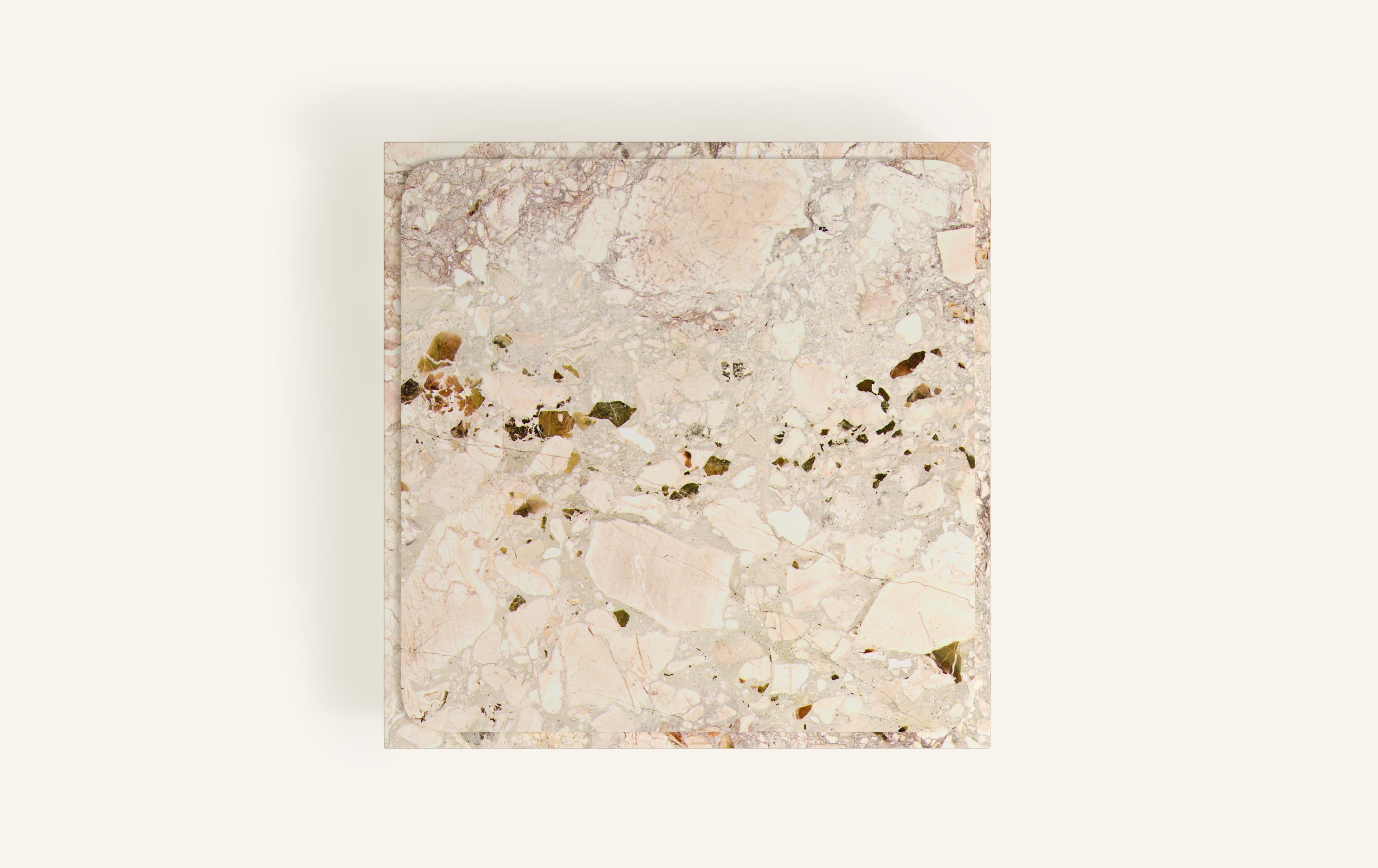 American FORM(LA) Cubo Square Plinth Coffee Table 60”L x 60”W x 13”H Breccia Rosa Marble For Sale