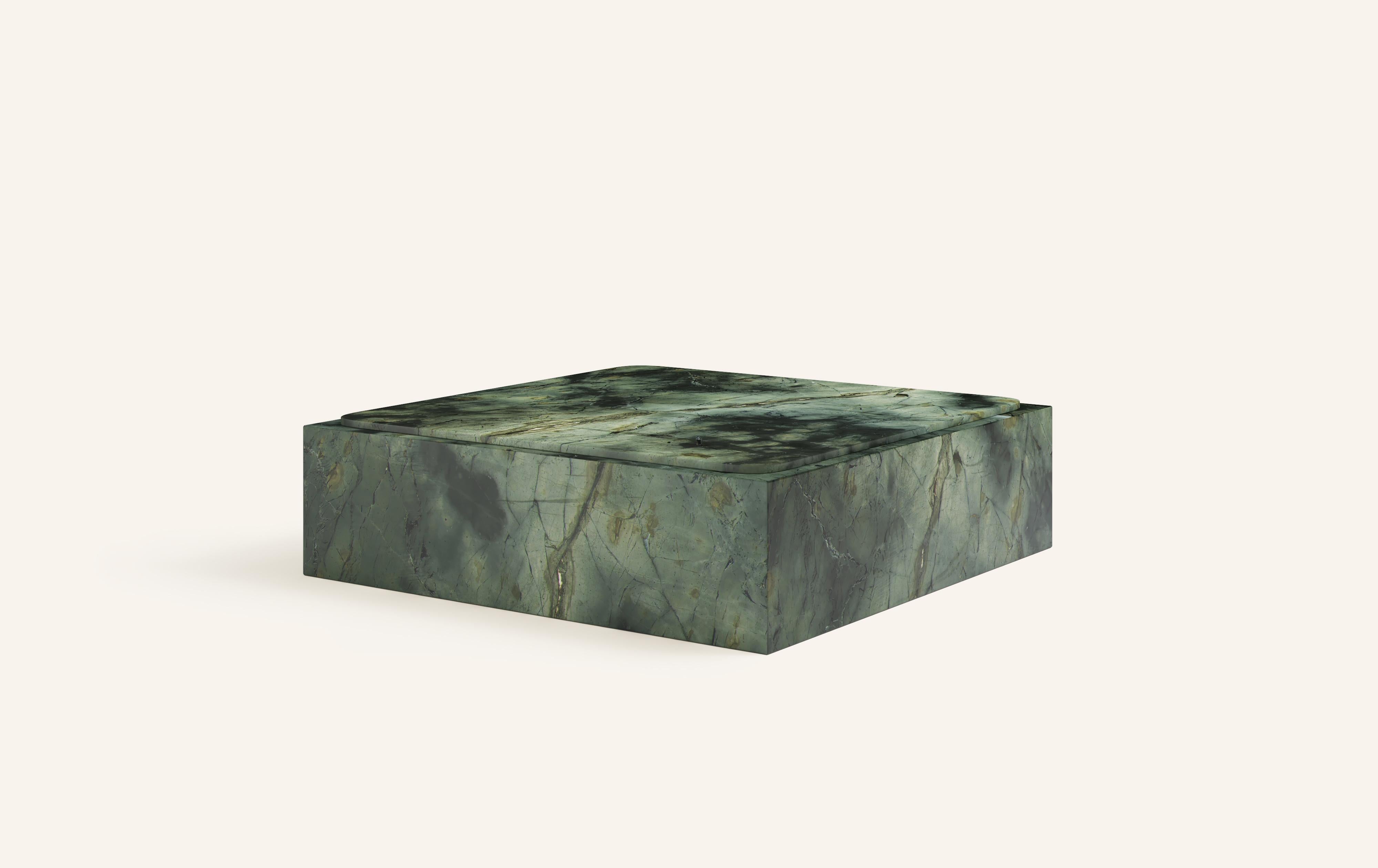 Organic Modern FORM(LA) Cubo Square Plinth Coffee Table 60”L x 60”W x 13”H Edinburgh Marble For Sale
