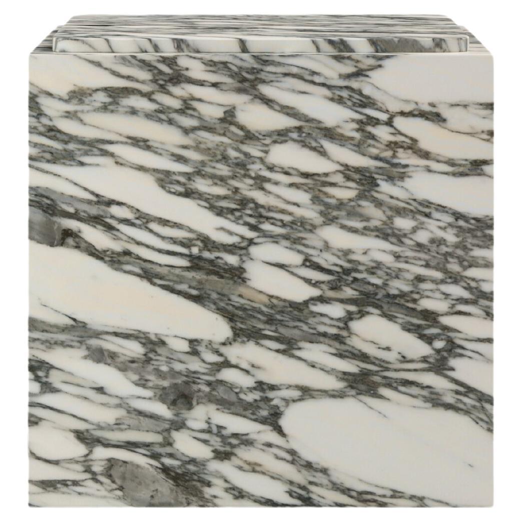 FORM(LA) Cubo Square Side Table 18”L x 18"W x 19”H Arabescato Corchia Marble For Sale