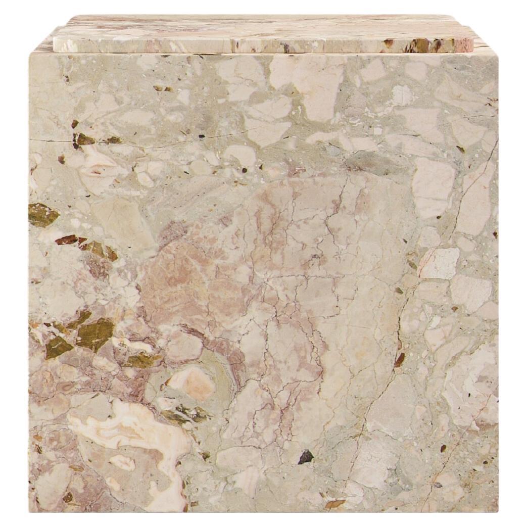 FORM(LA) Cubo Square Side Table 18”L x 18"W x 19”H Breccia Rosa Marble For Sale