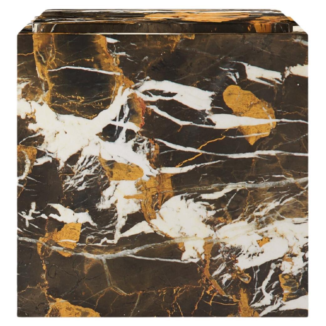 FORM(LA) Cubo Square Side Table 18”L x 18"W x 19”H Nero Michaelangelo Marble For Sale