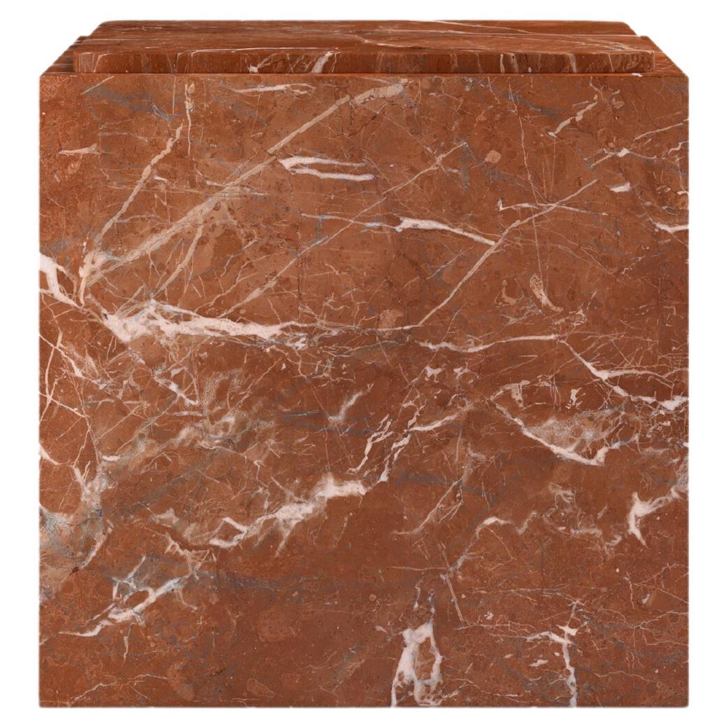 FORM(LA) Cubo Square Side Table 18”L x 18"W x 19”H Rojo Alicante Marble