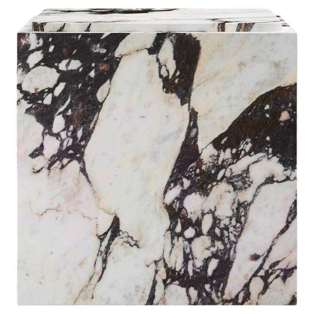 FORM(LA) Cubo Square Side Table 22”L x 22"W x 22”H Calacatta Viola Marble For Sale