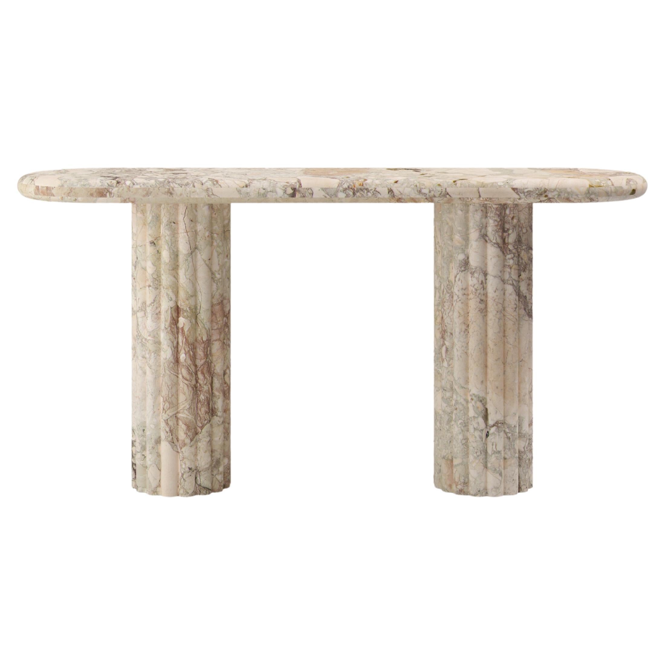 FORM(LA) Fluta Console Table 48”L x 16”W x 30”H Breccia Rosa Marble