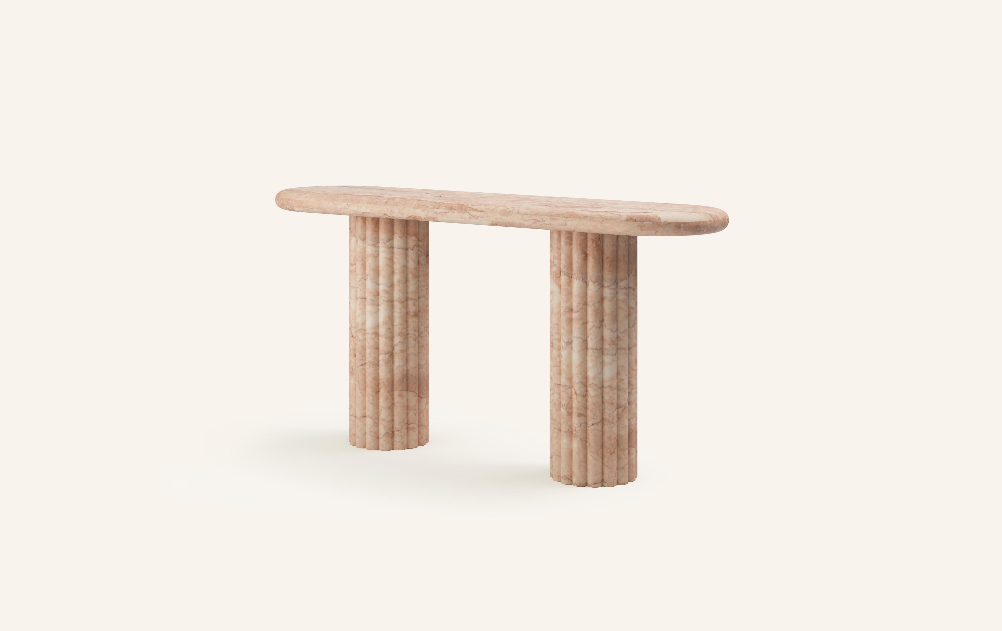 Organic Modern FORM(LA) Fluta Console Table 48”L x 16”W x 30”H Rosa Crema Marble For Sale