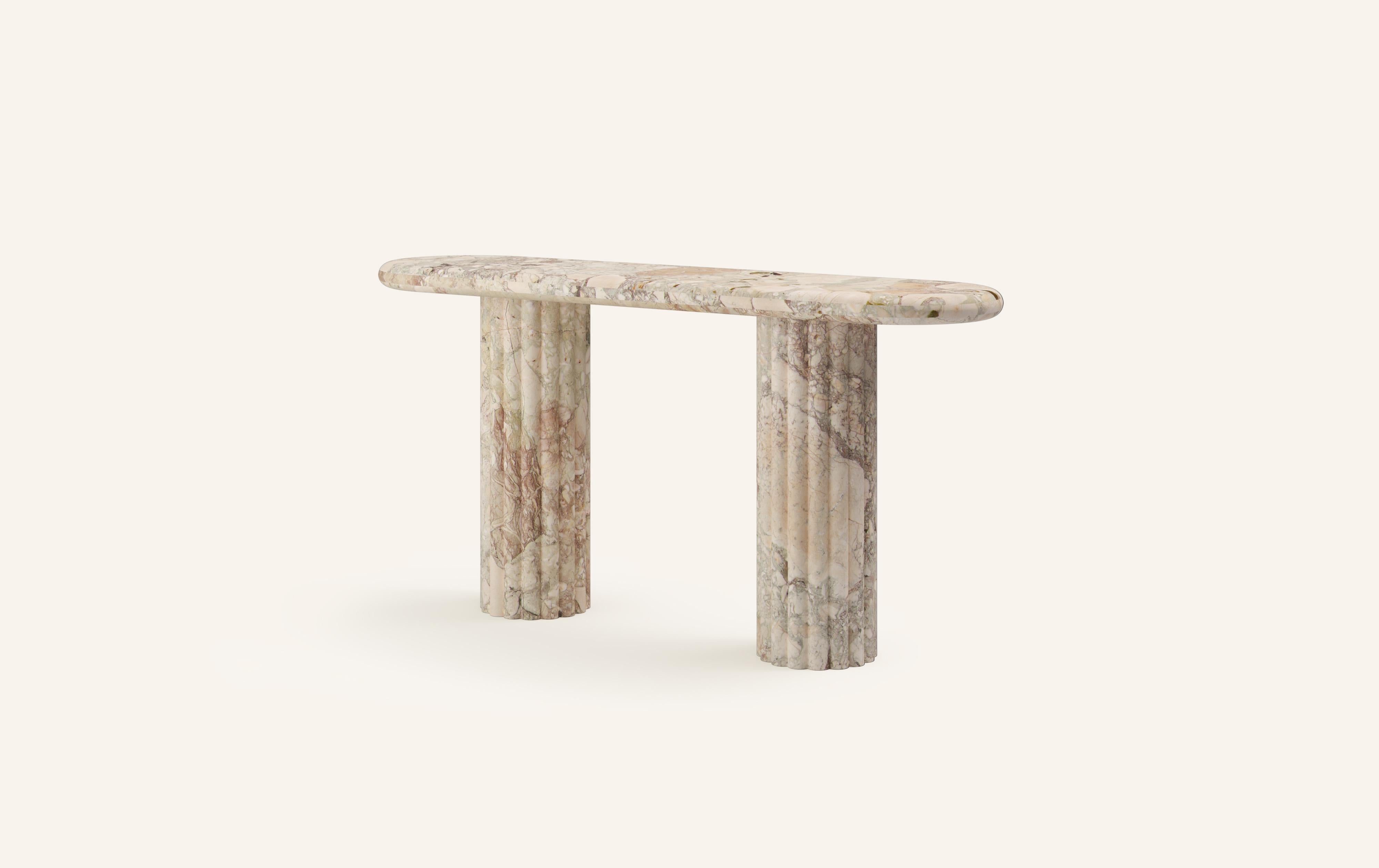 Organic Modern FORM(LA) Fluta Console Table 60”L x 16”W x 30”H Breccia Rosa Marble For Sale