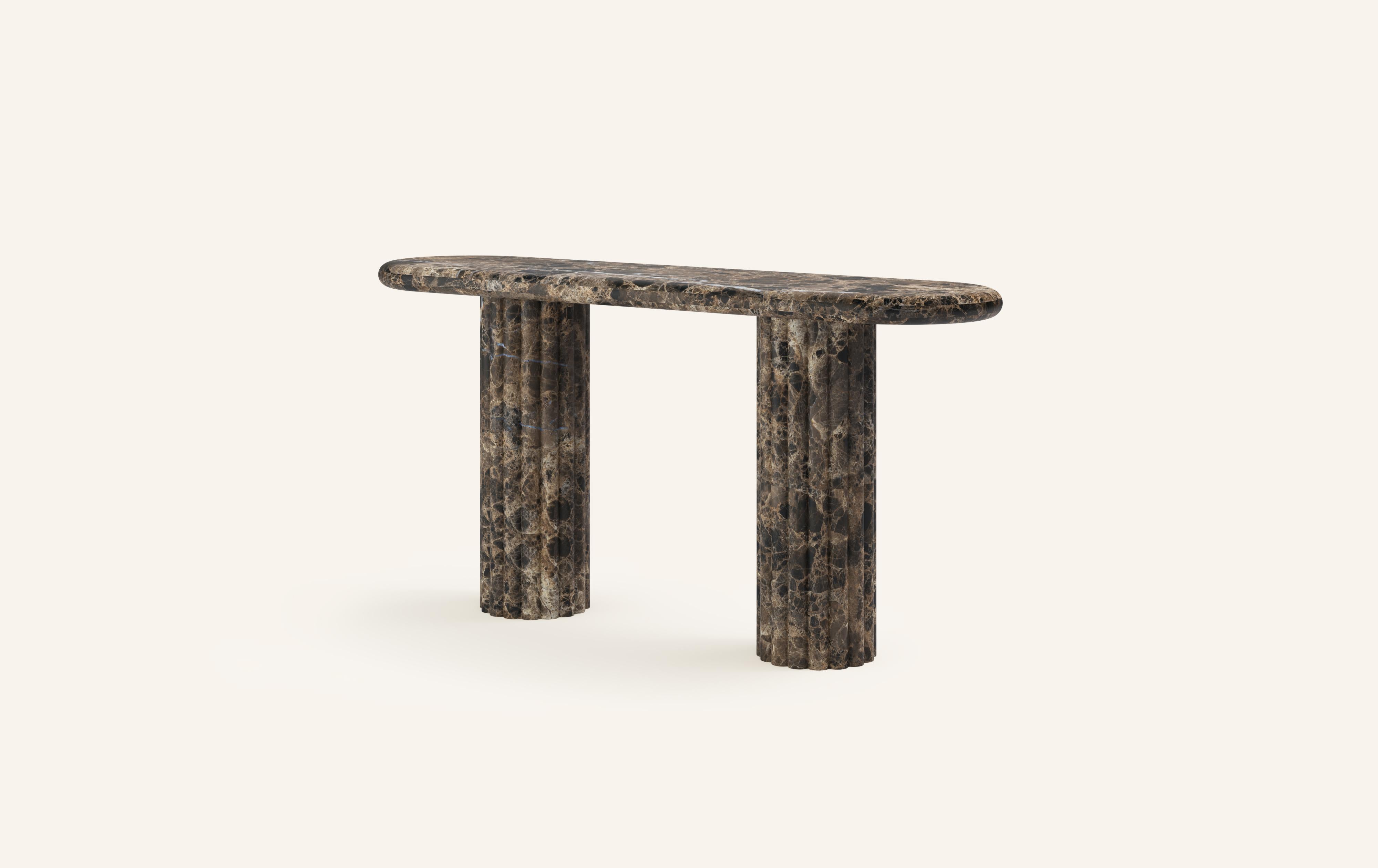 Organic Modern FORM(LA) Fluta Console Table 60”L x 16”W x 30”H Dark Emperador Marble For Sale