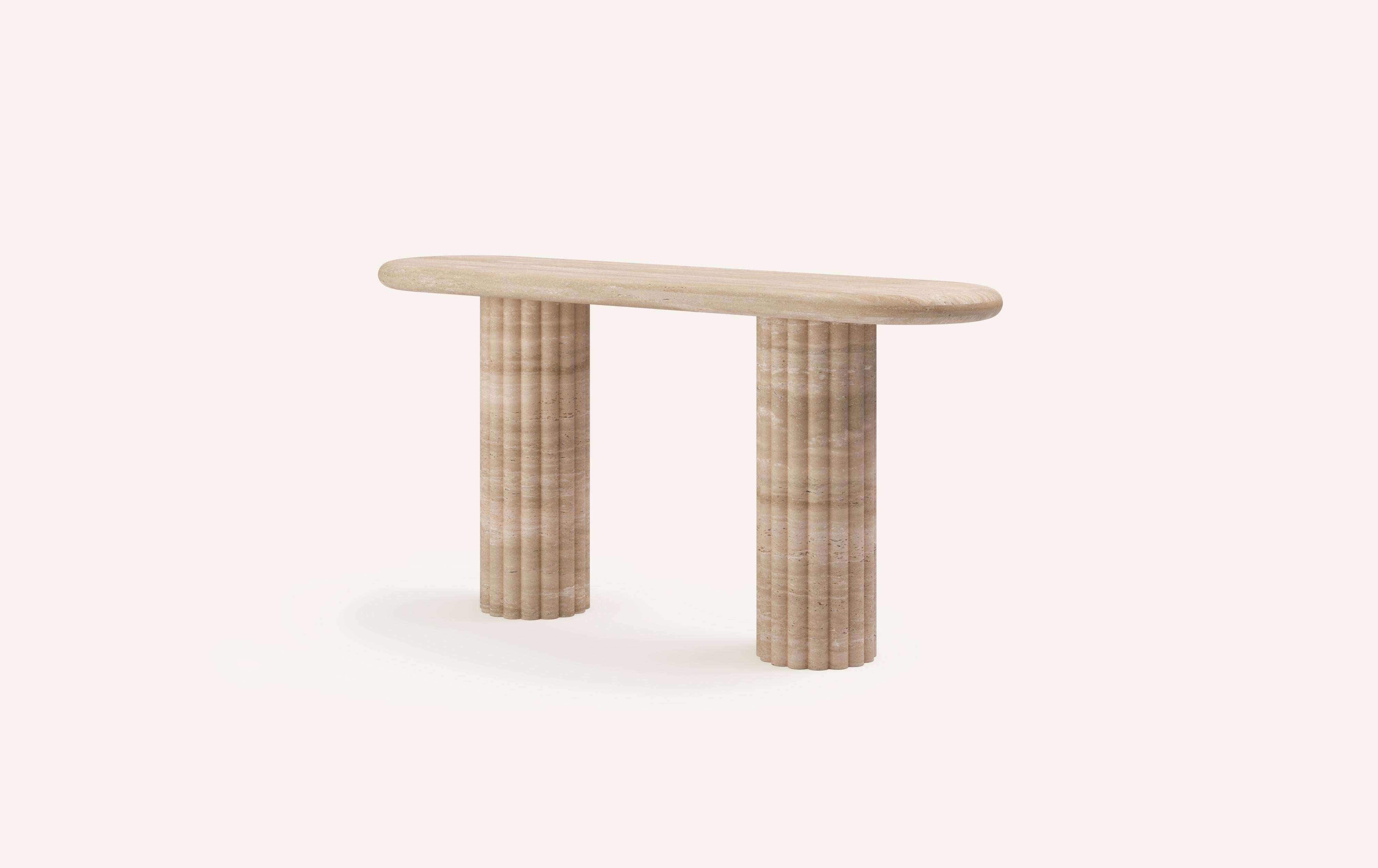 Organic Modern FORM(LA) Fluta Console Table 60”L x 16”W x 30”H Travertino Crema VC For Sale