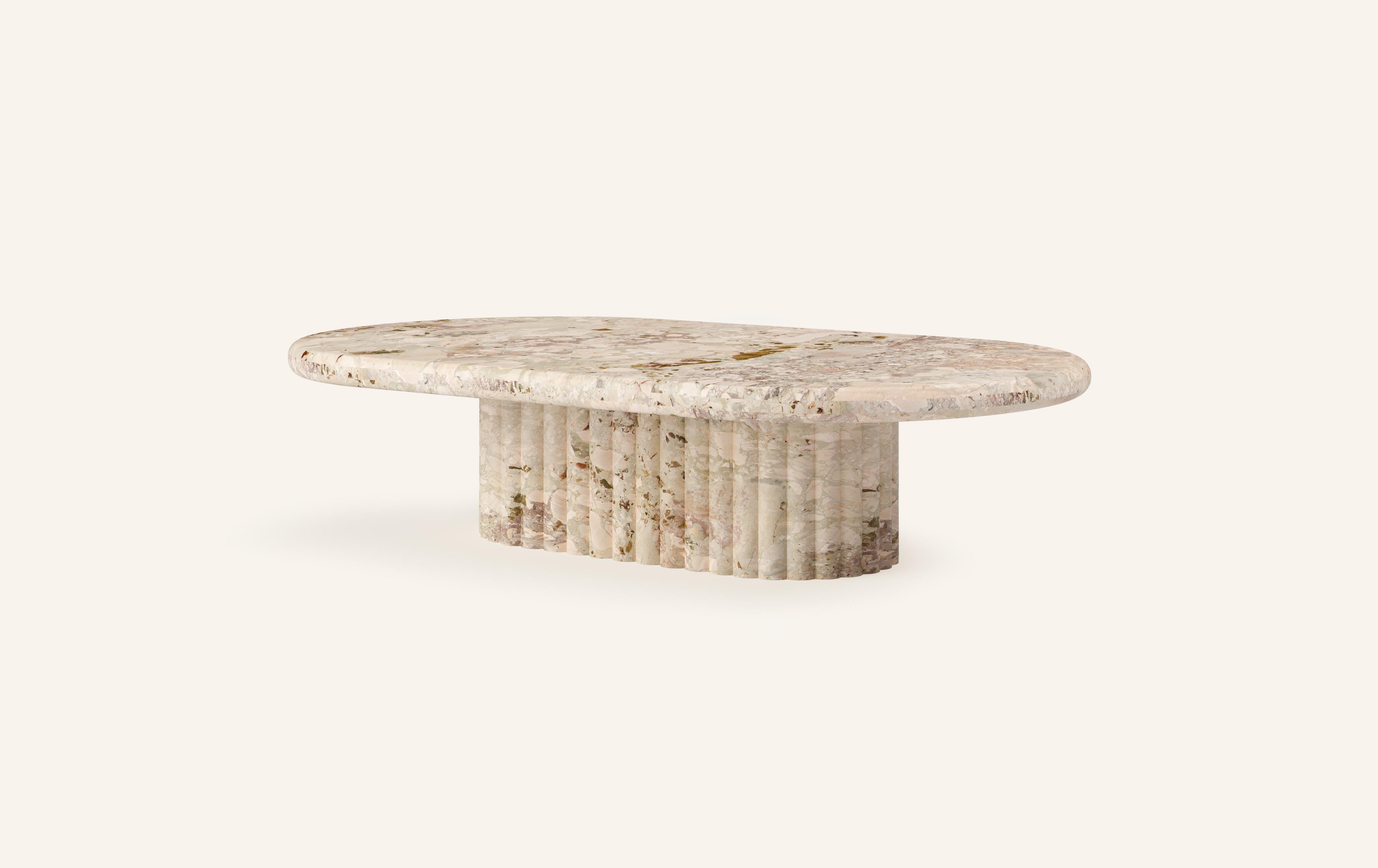Organic Modern FORM(LA) Fluta Oval Coffee Table 48”L x 30”W x 14”H Breccia Rosa Marble For Sale
