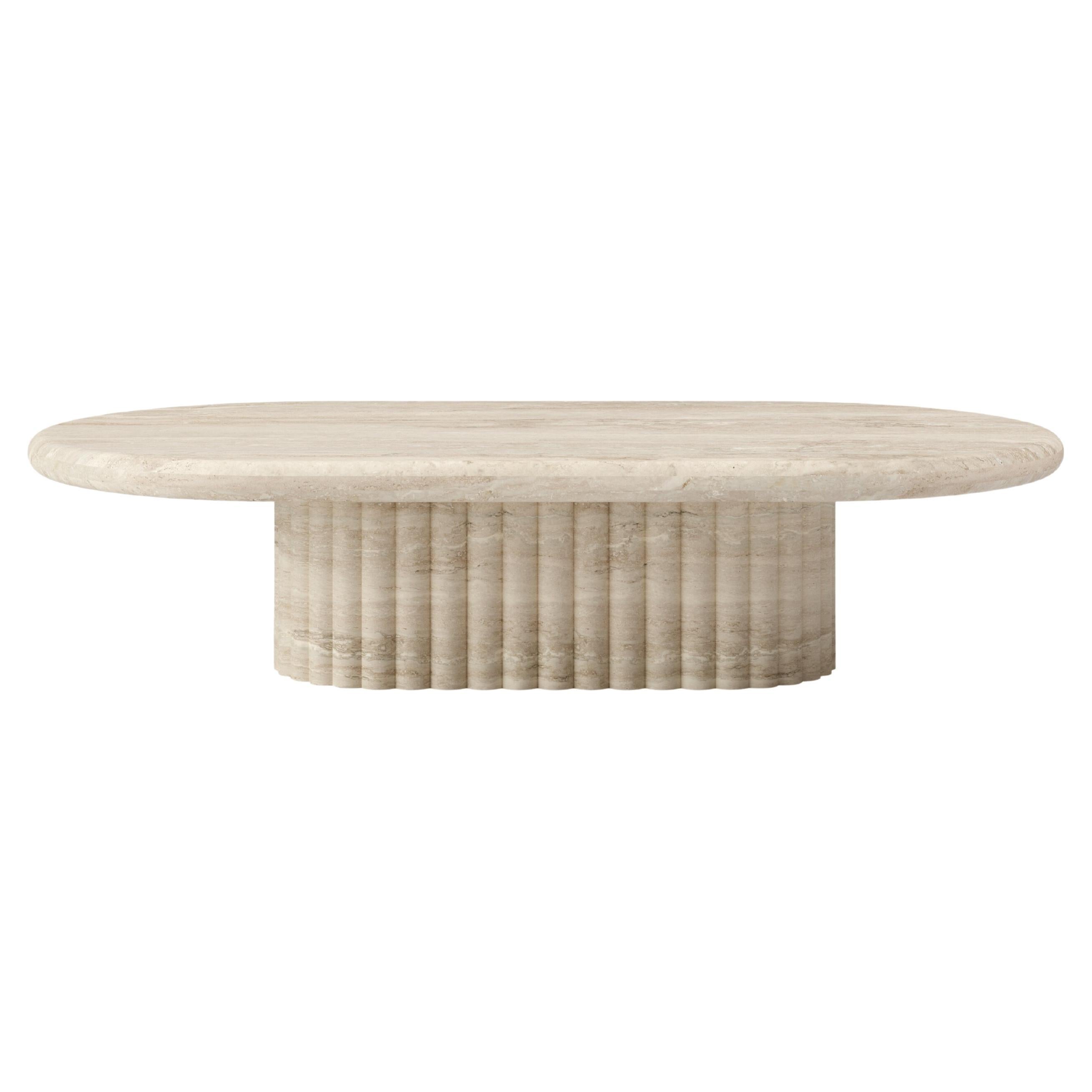 FORM(LA) Fluta Oval Coffee Table 60”L x 36”W x 14”H Travertino Navona VC