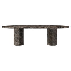 FORM(LA) Fluta Oval Dining Table 108”L x 48”W x 30”H Dark Emperador Marble