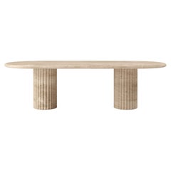FORM(LA) Fluta Oval Dining Table 108”L x 48”W x 30”H Travertino Crema VC