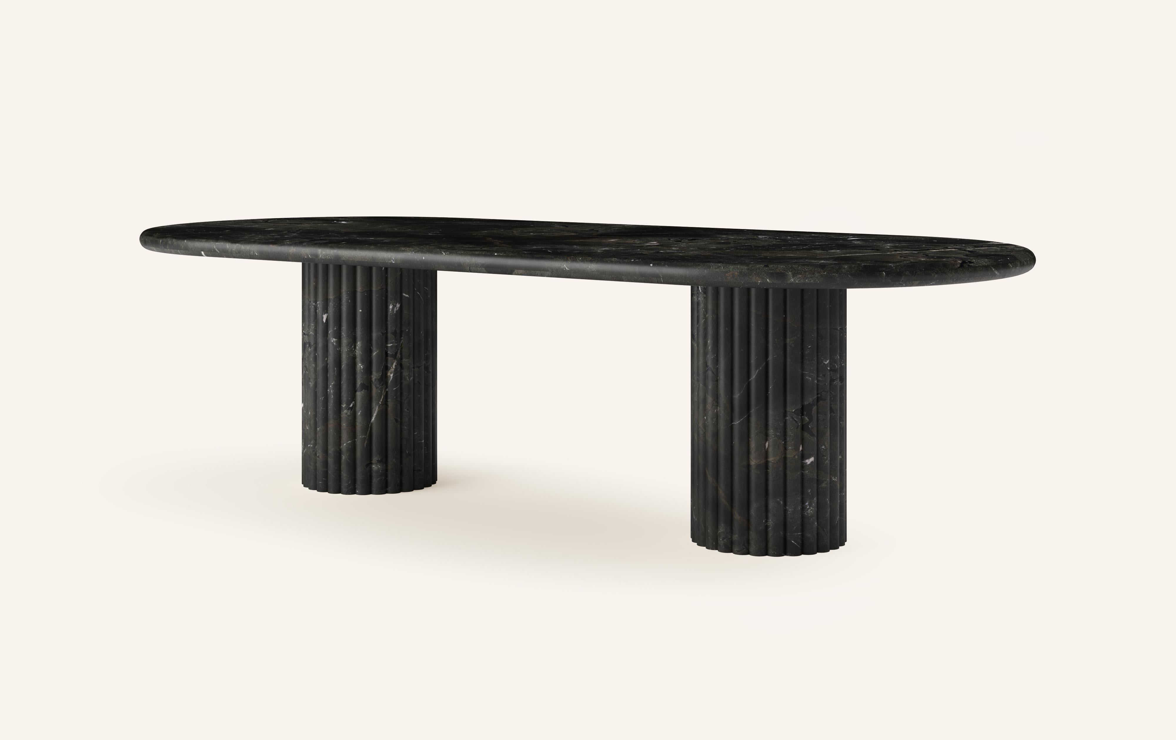 Organic Modern FORM(LA) Fluta Oval Dining Table 118”L x 48”W x 30”H Negresco Quartzite For Sale