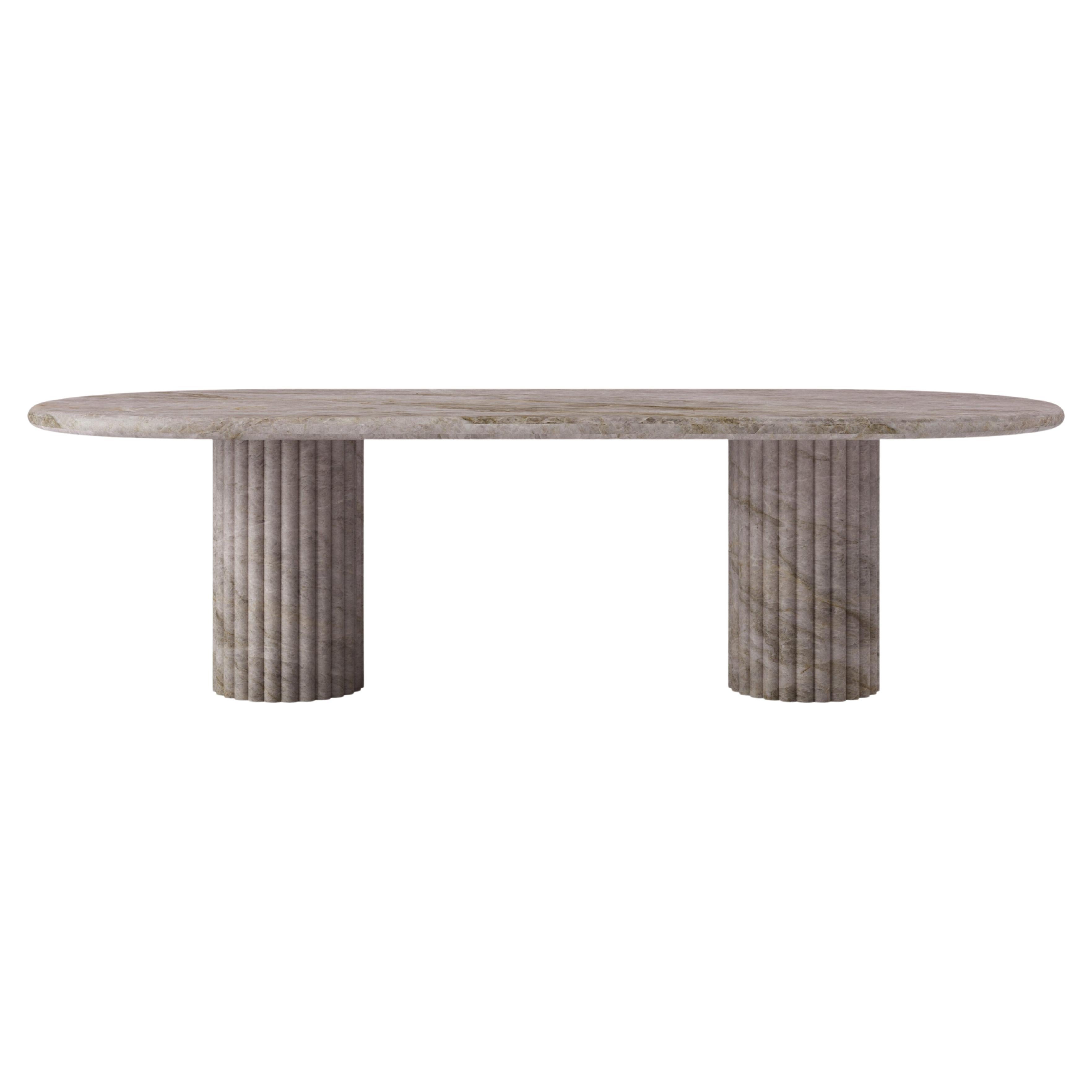 FORM(LA) Fluta Oval Dining Table 118”L x 48”W x 30”H Taj Mahal Quartzite