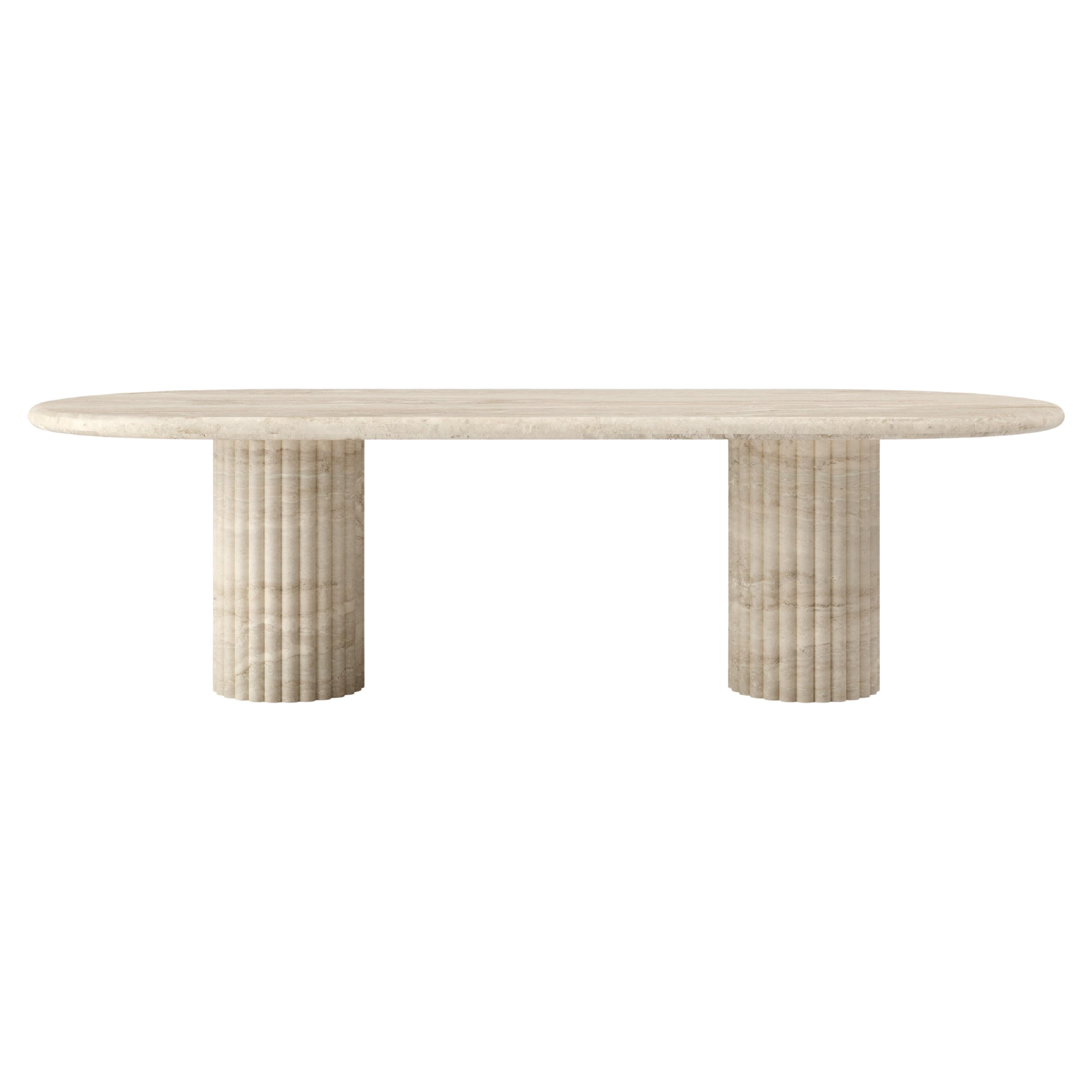 FORM(LA) Fluta Oval Dining Table 118”L x 48”W x 30”H Travertino Navona VC