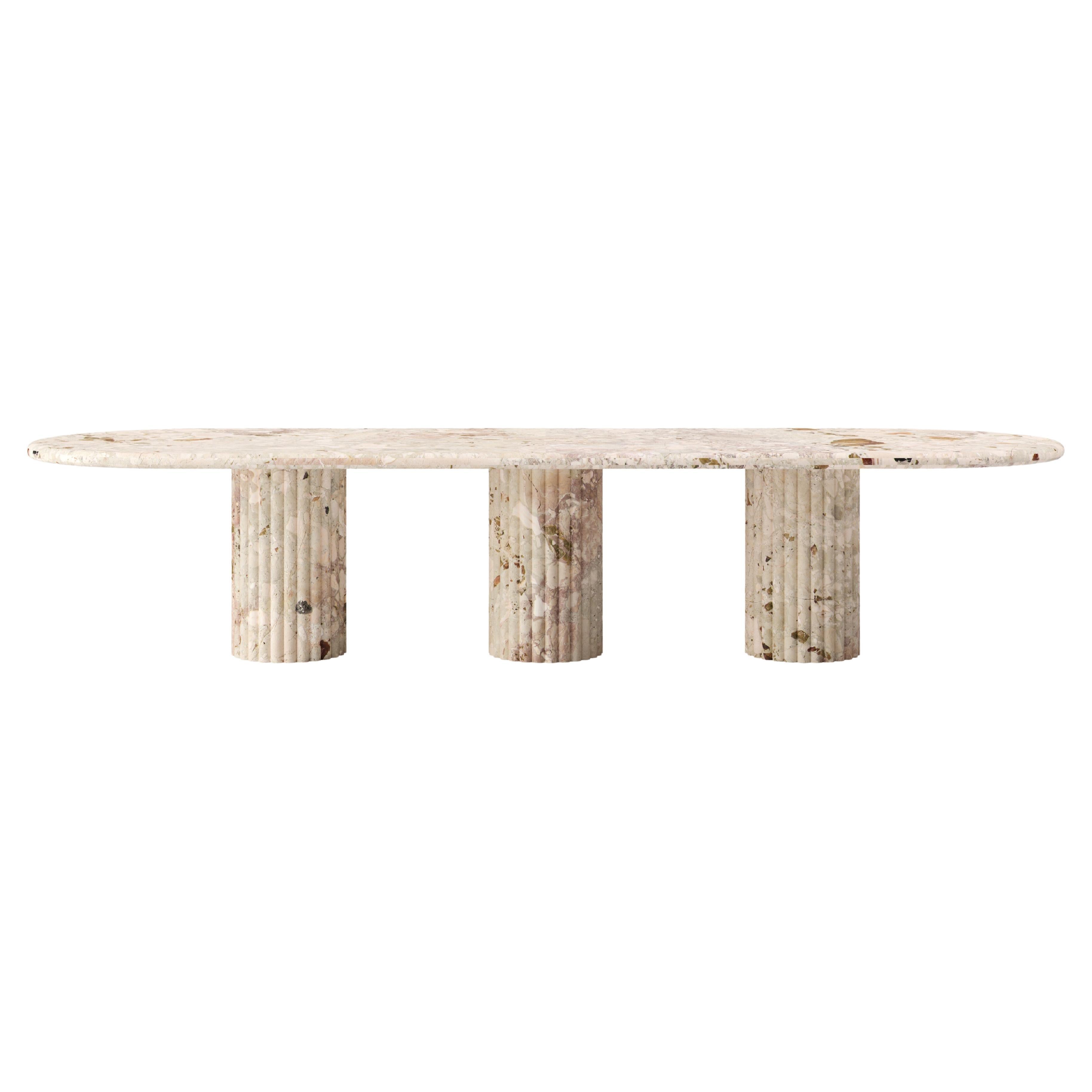 FORM(LA) Mesa de comedor ovalada Fluta 144 "L x 48 "A x 30 "H Mármol Breccia Rosa