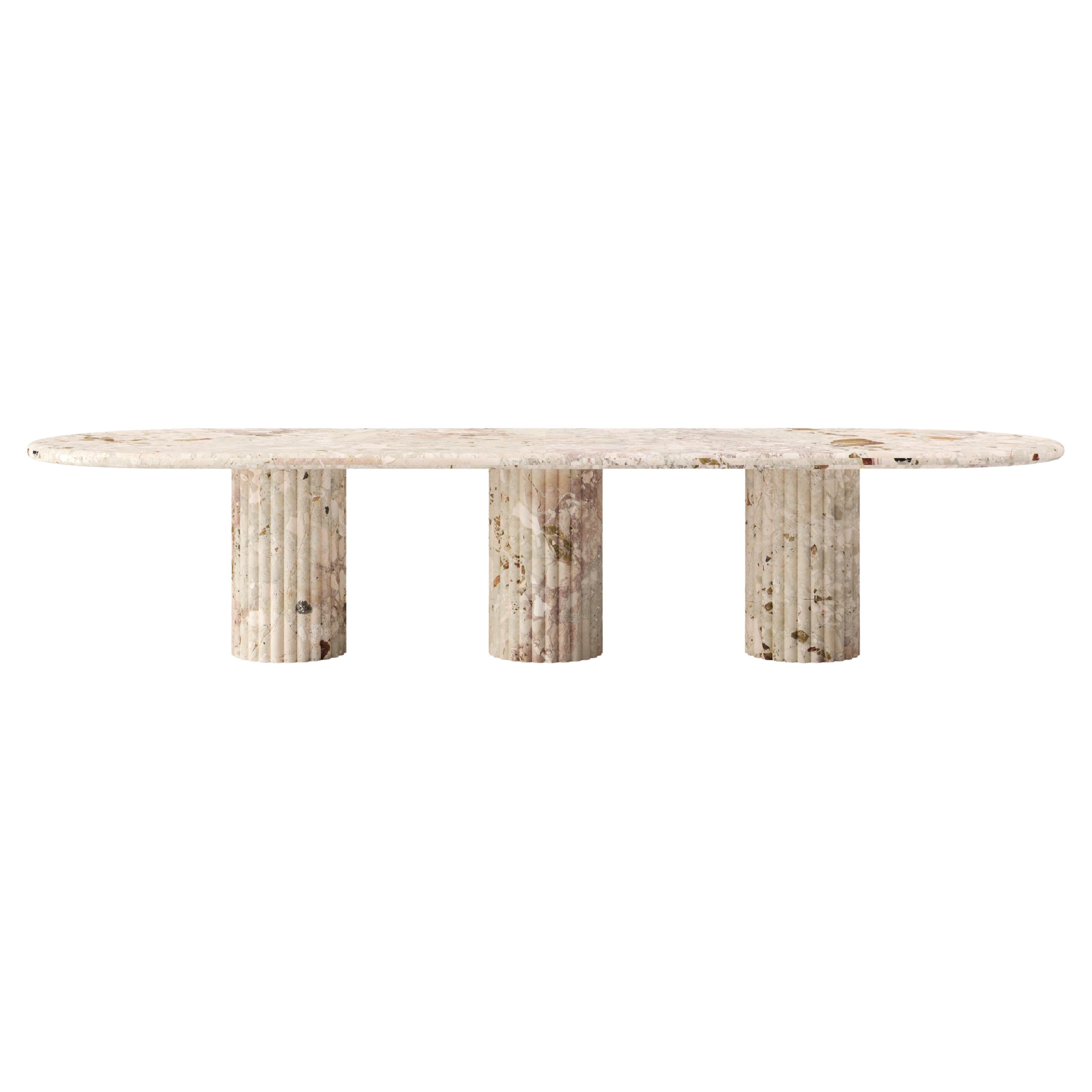 FORM(LA) Fluta Oval Dining Table 144”L x 48”W x 30”H Breccia Rosa Marble